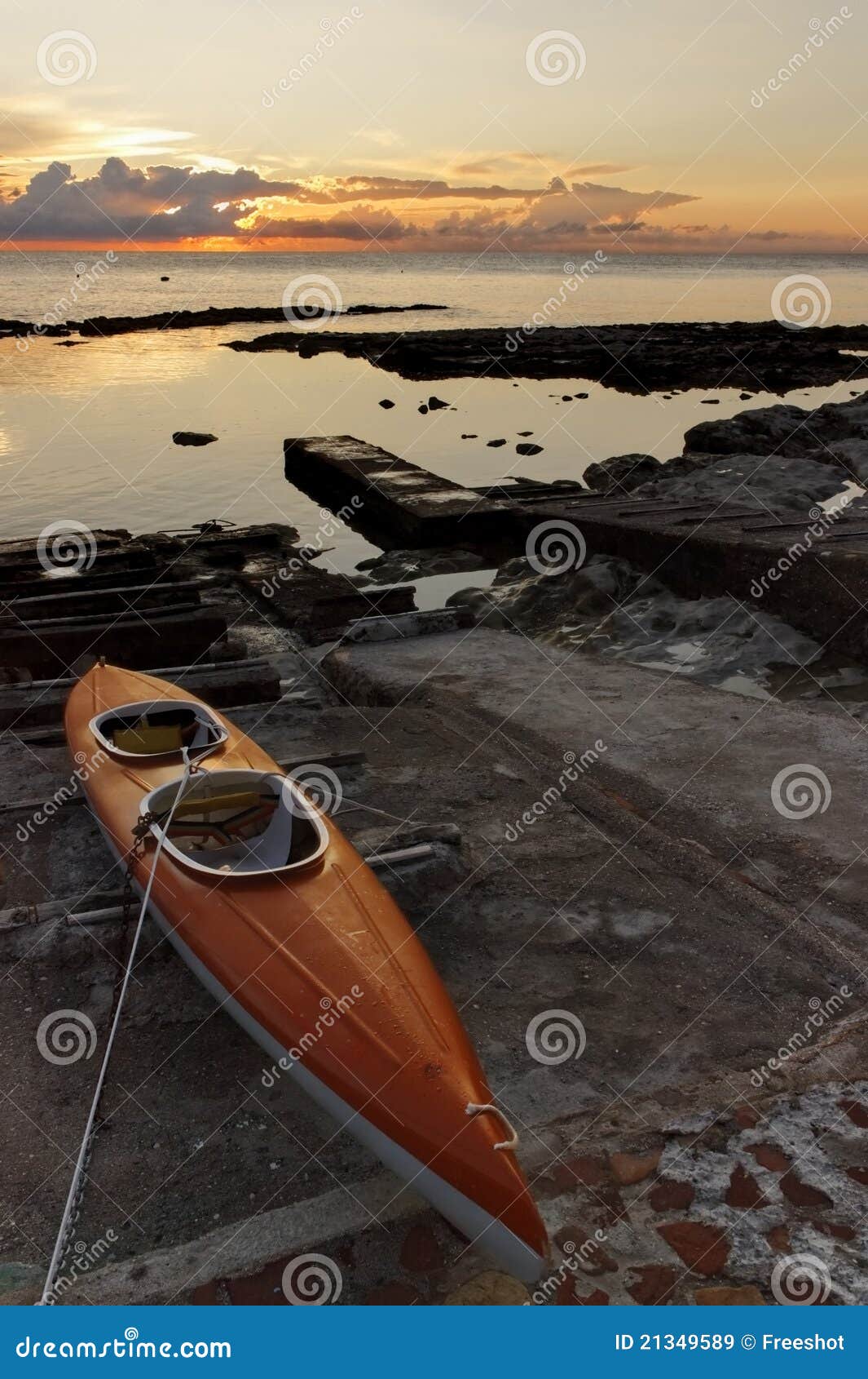 Orange kayak. stock image. Image of beach, calm, shore 21349589