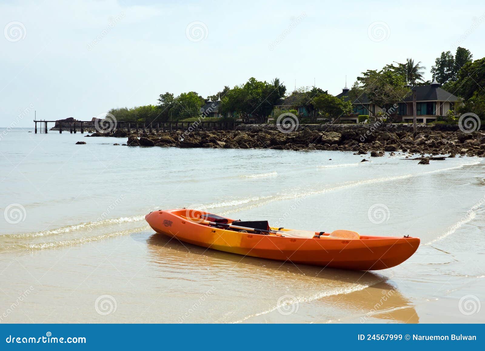 Orange kayak on the beach stock image. Image of tourist 24567999