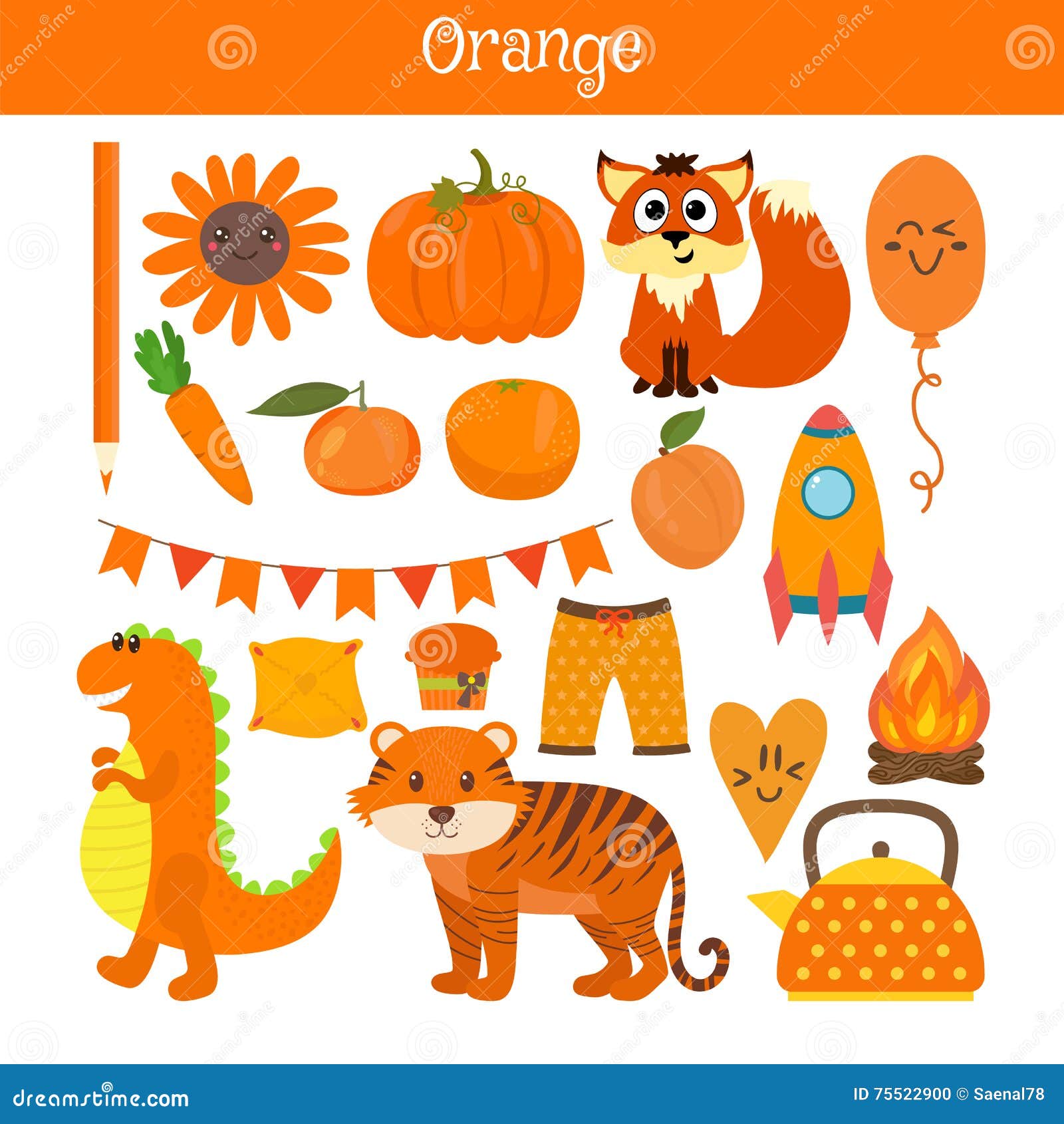 Orange. Learn the Color. Education Set. Illustration of Primary ...