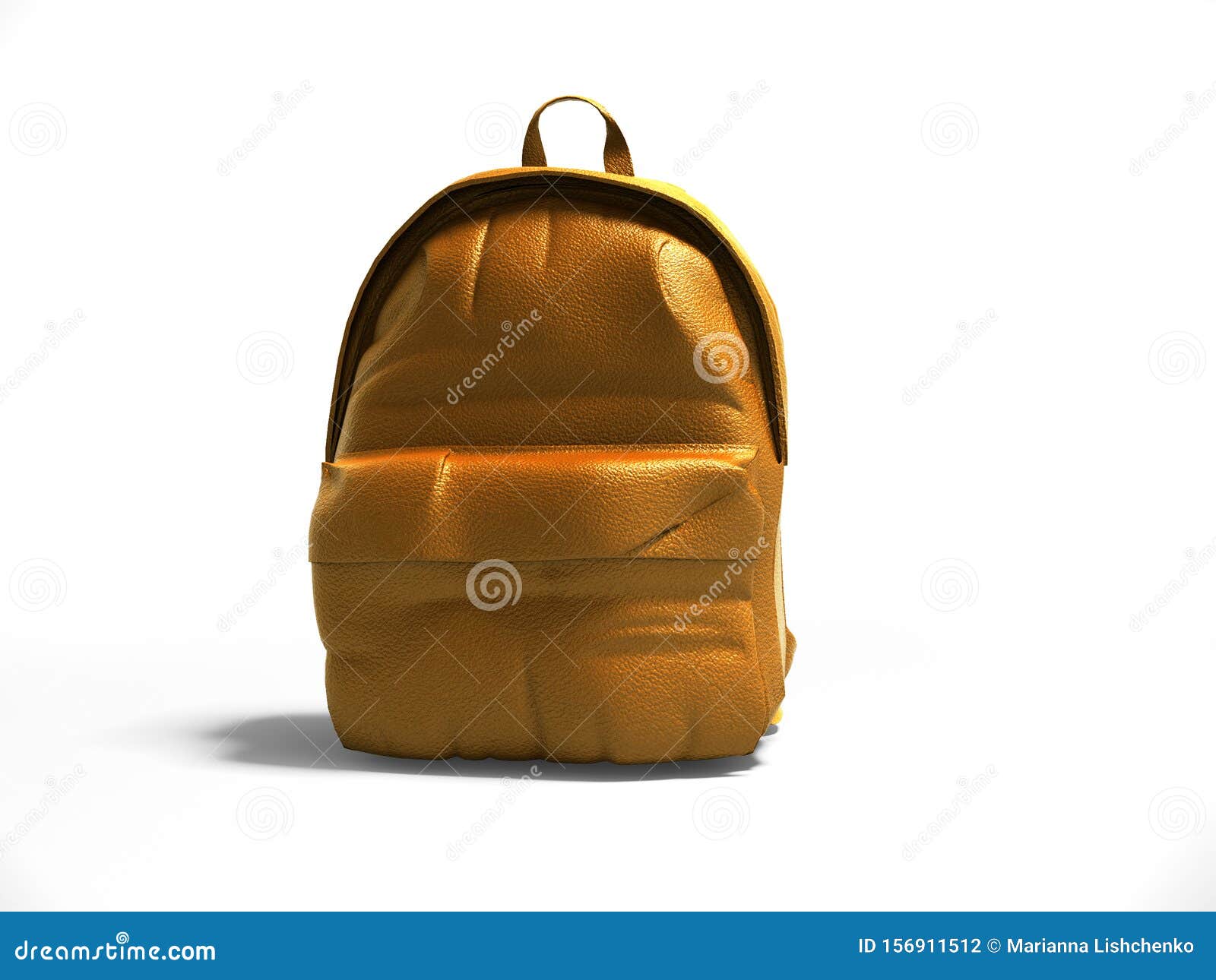 Orange Leather Teen Backpack School 3d Render on Gray Background with Shadow Stock Illustration