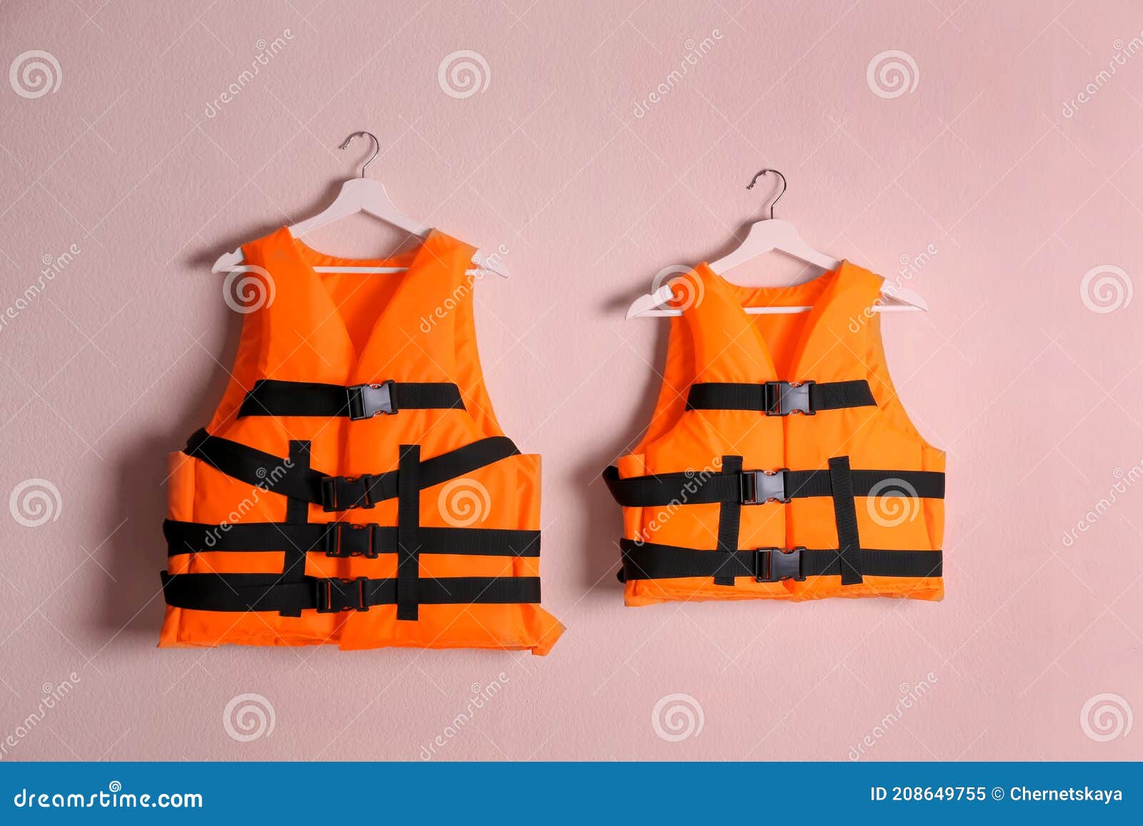 Orange Life Jackets on Pink Background. Personal Flotation Device Stock ...