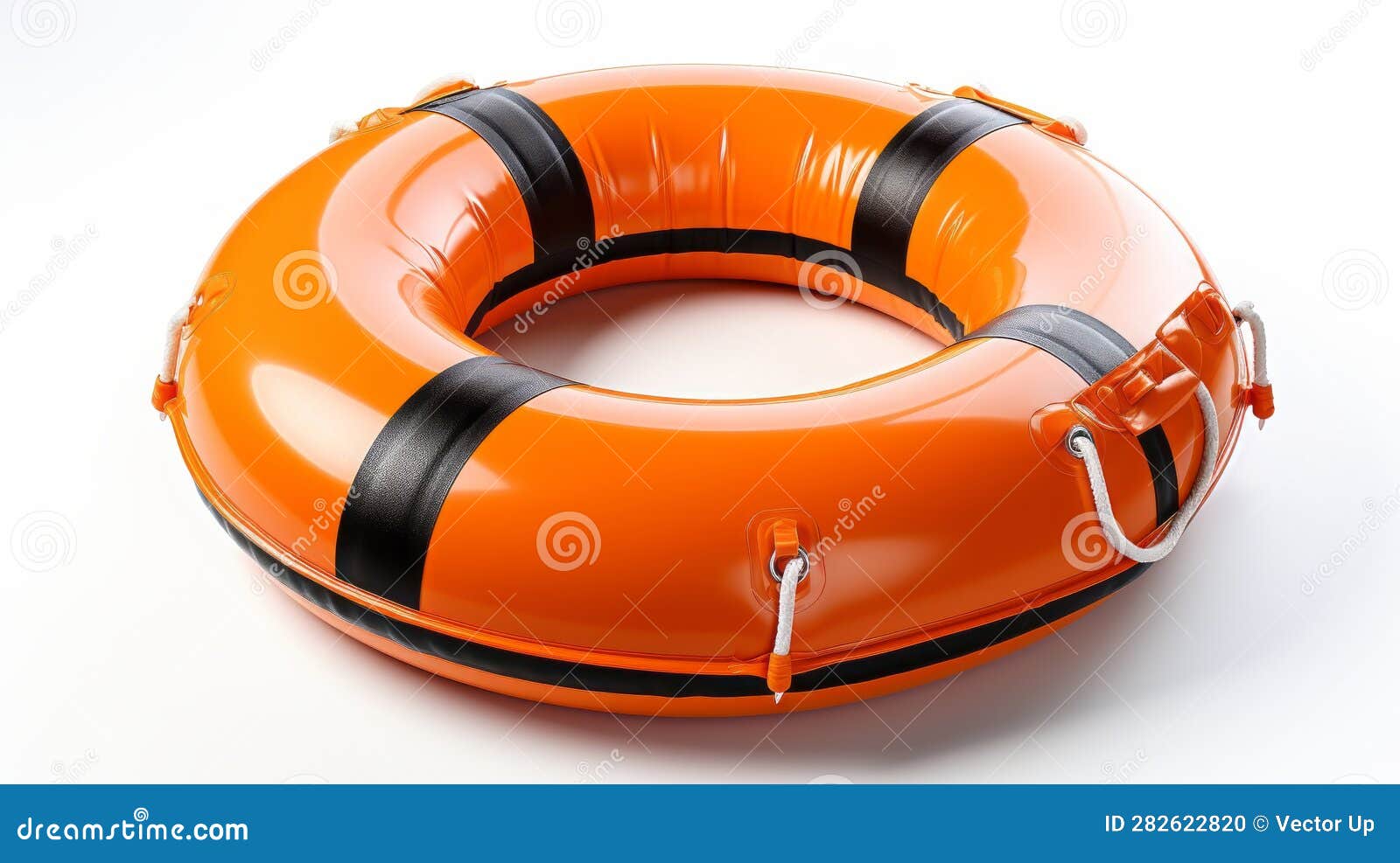 Orange Life Preserver on White Background. Generative AI. Stock