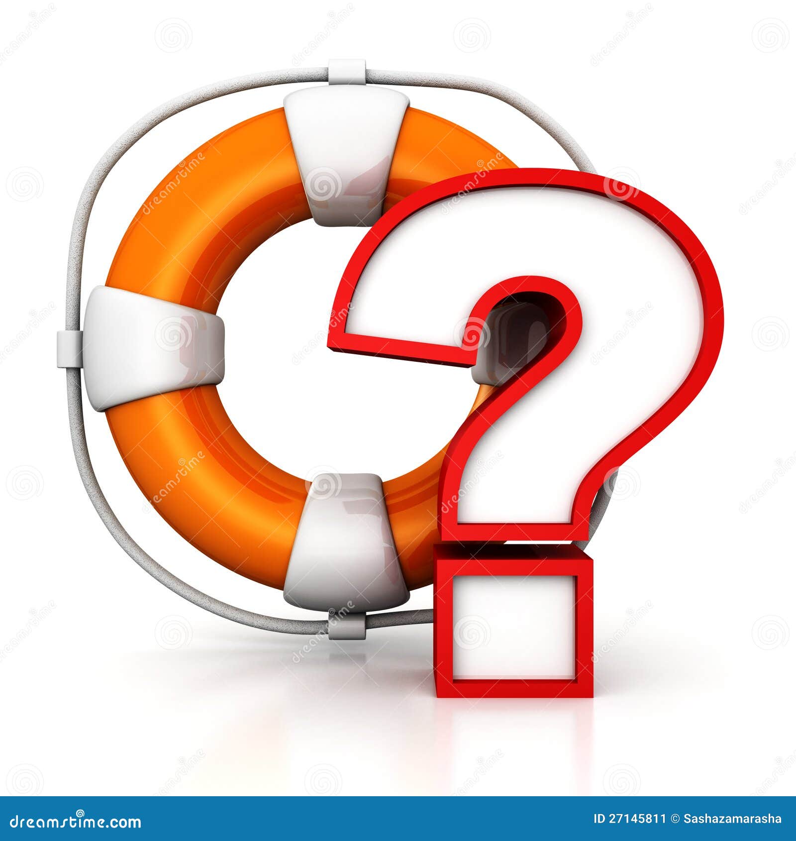 Orange Lifebuoy and Red Question Mark on White Stock Illustration