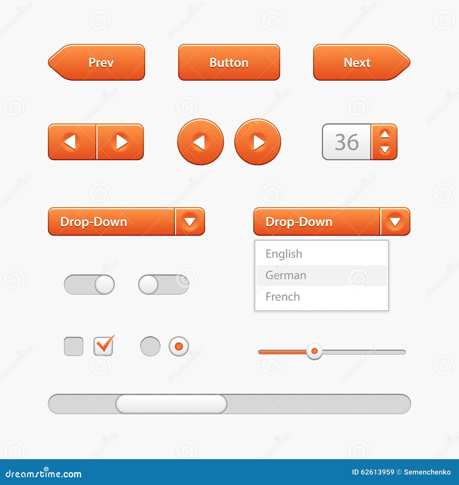 Orange Light User Interface Controls.  Elements Stock Vector