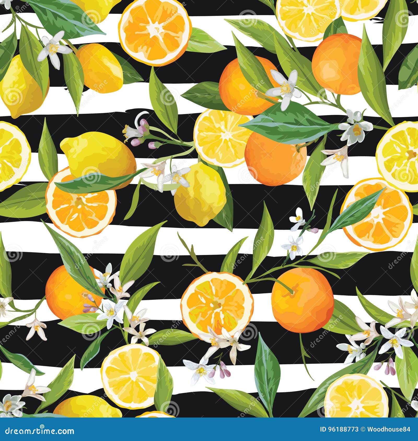 orange and limon seamless tropical pattern