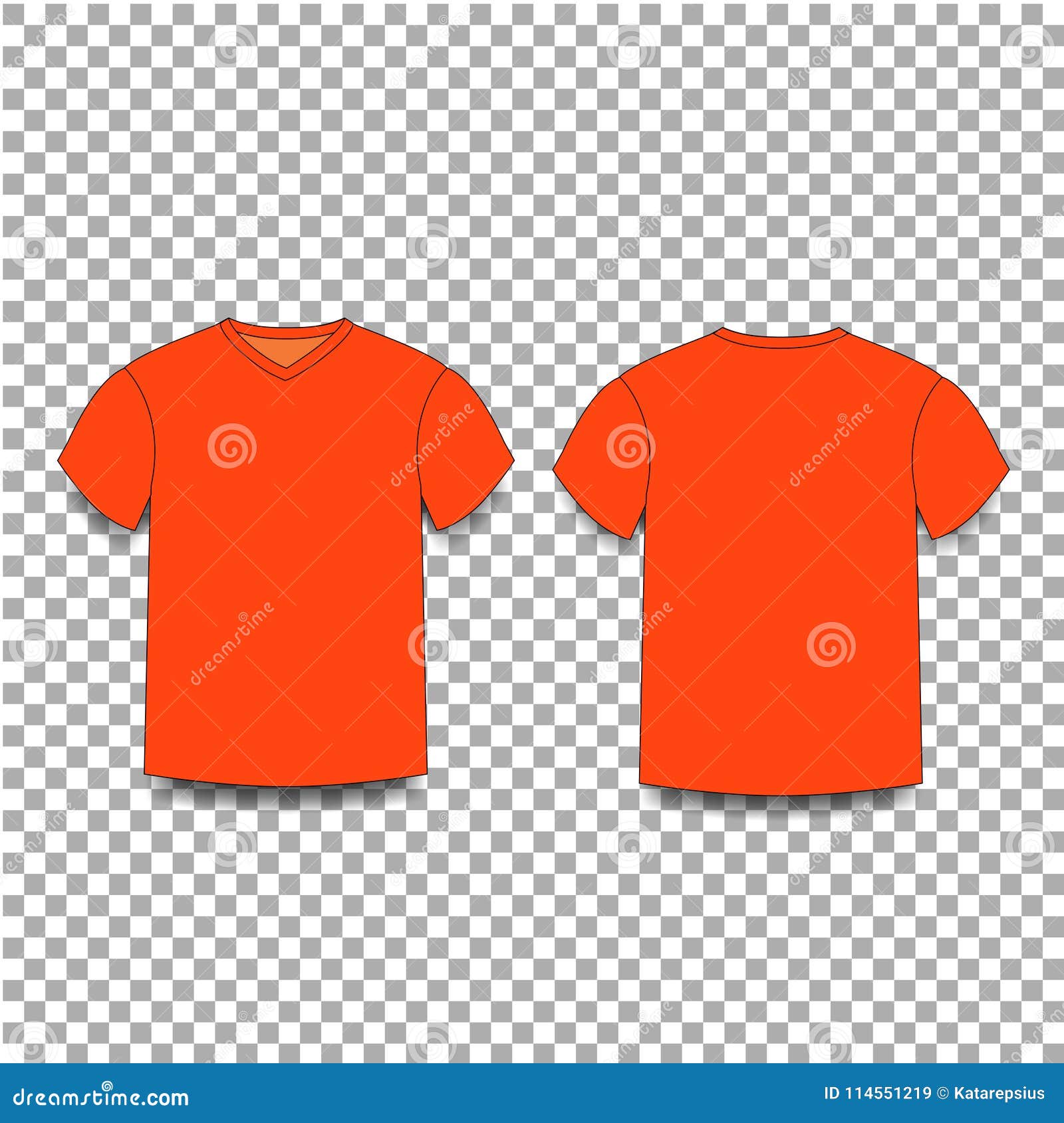 Orange Male T-shirt Template V-neck Front and Back Side Views. Stock ...