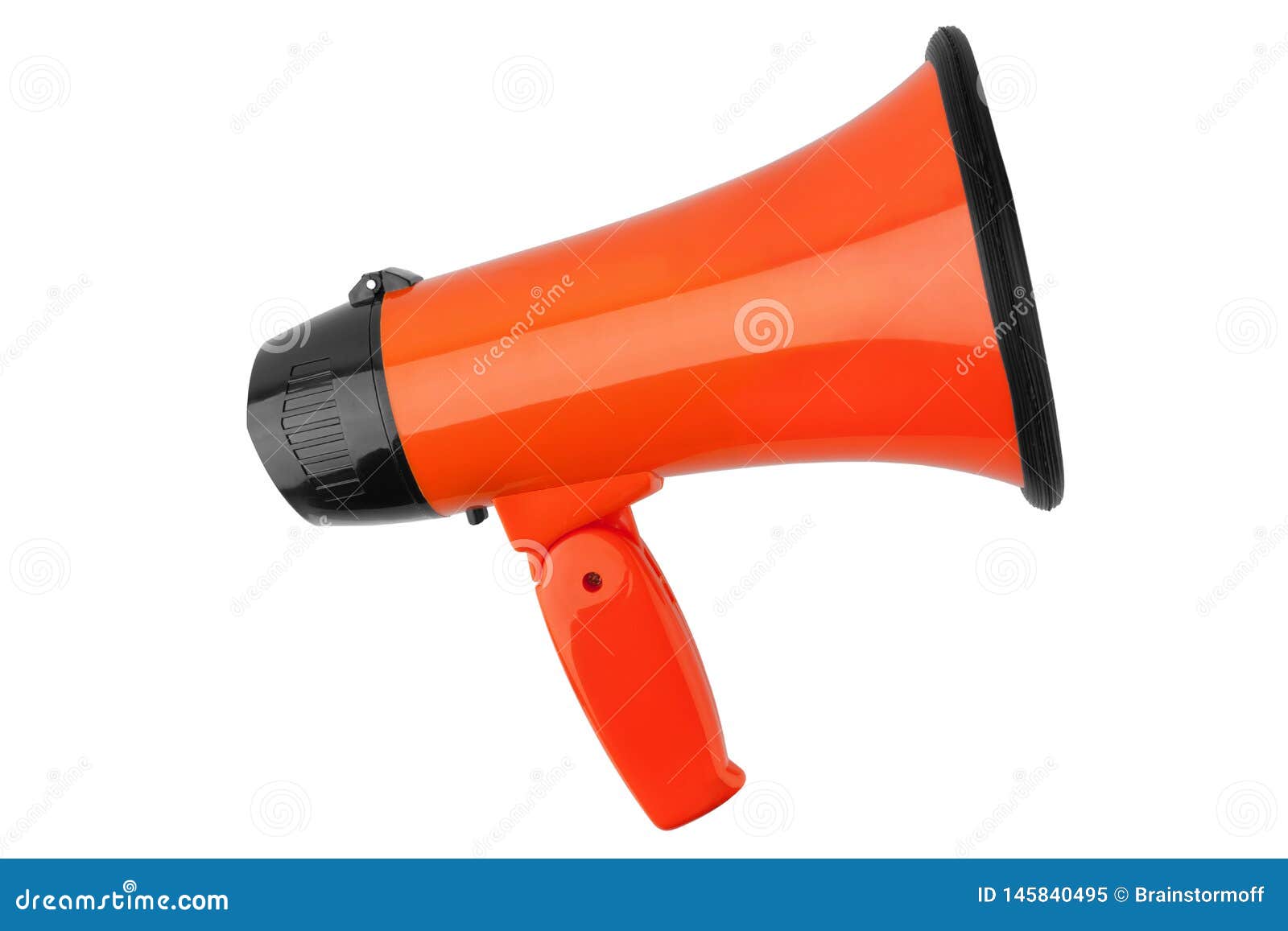orange megaphone on white background  close up, hand loudspeaker , loud-hailer or speaking trumpet