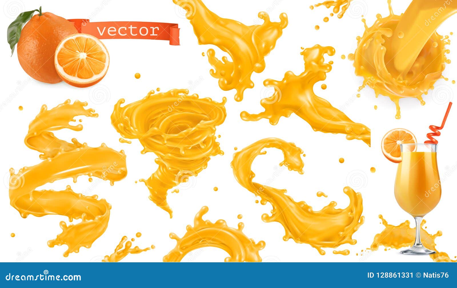 orange paint splash. mango, pineapple, papaya juice. 3d  icon set