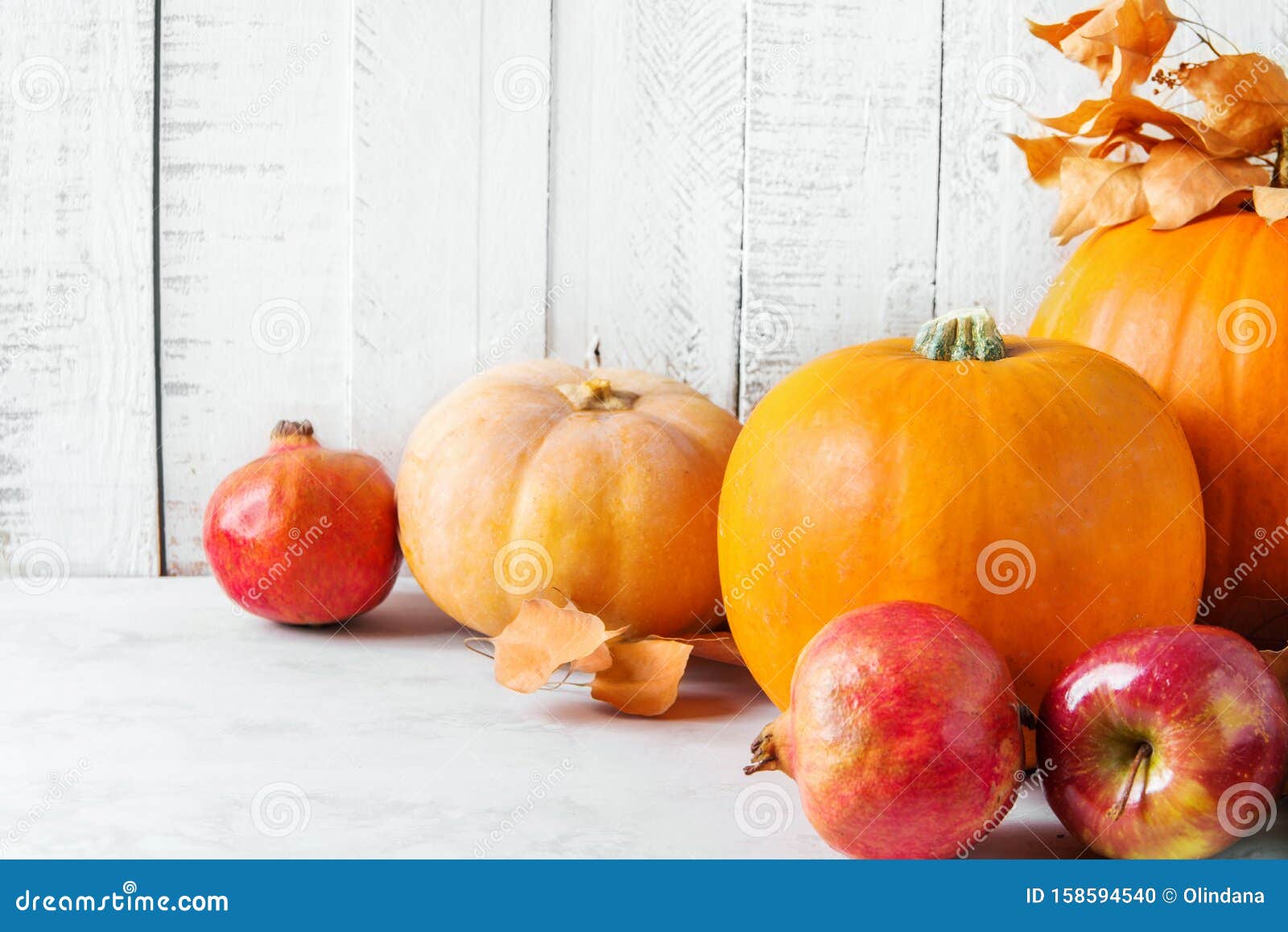 Orange and Peachy Pumpkins Ripe Organic Red Glossy Apples Pomegranates ...