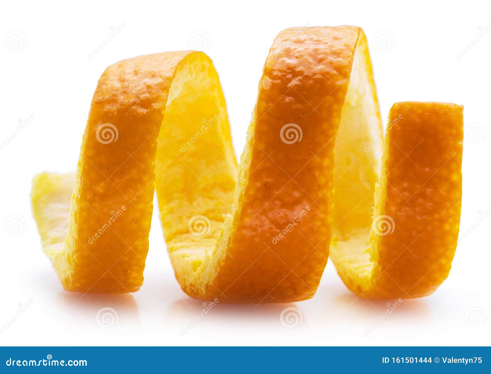 orange peel or orange twist on white background. close-up