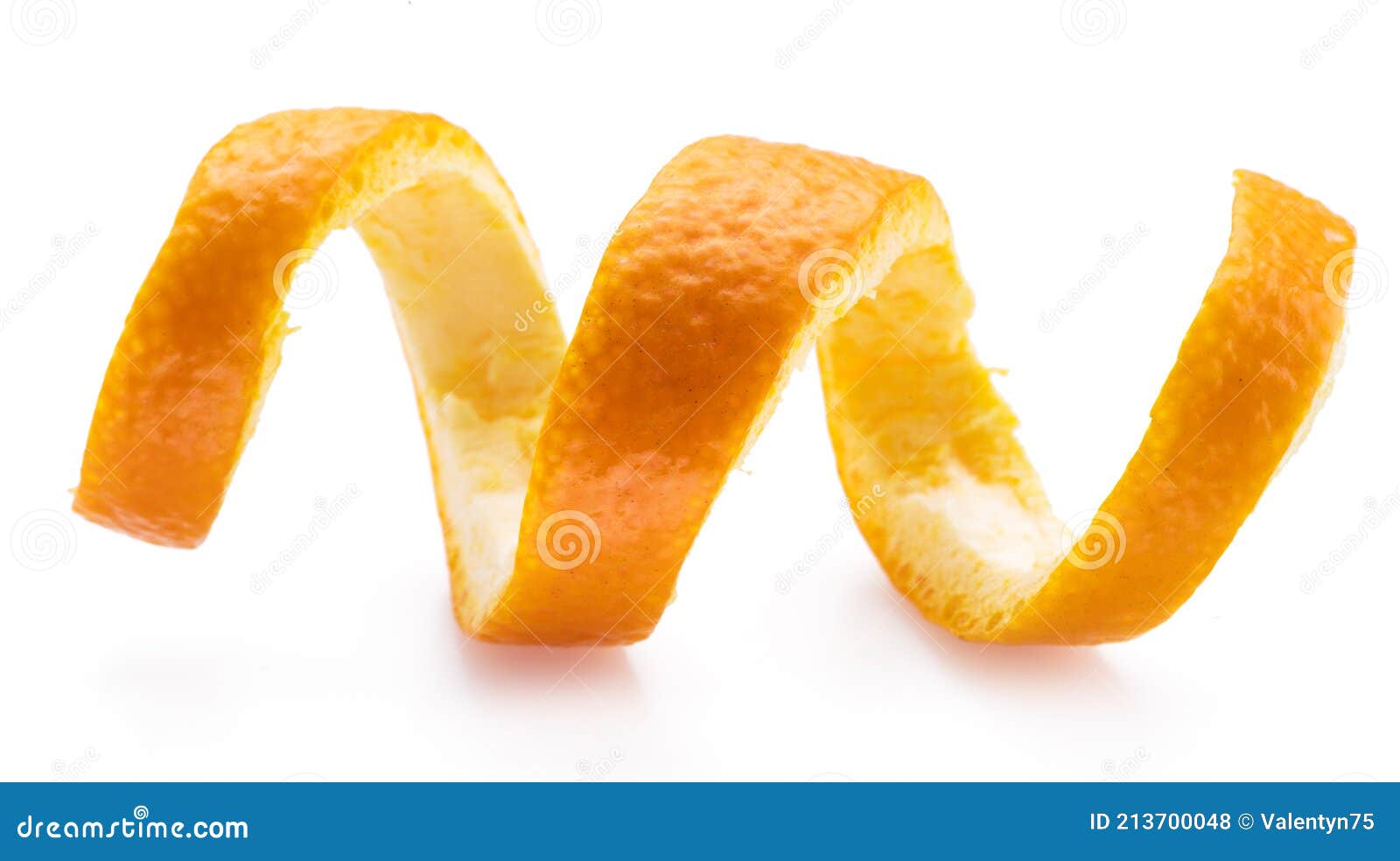 orange peel or orange twist on white background. close-up