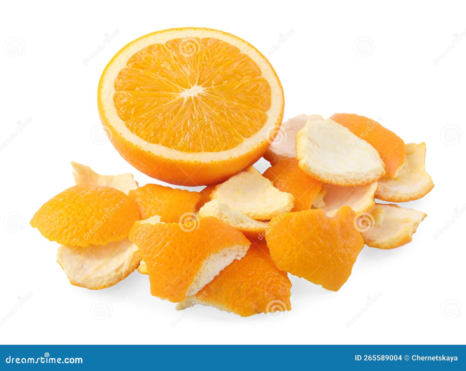 Orange Peels Preparing for Drying and Fresh Fruit Isolated on White