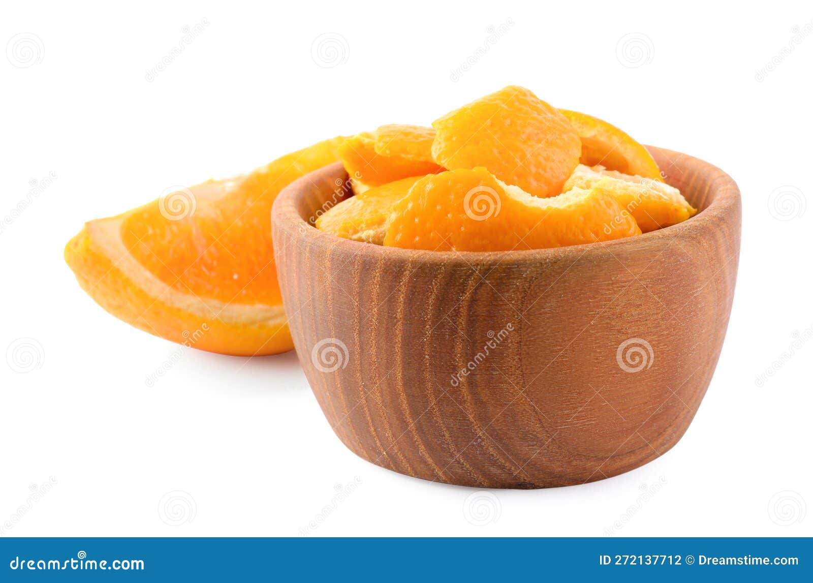 Orange Peels Preparing for Drying and Piece of Fresh Fruit Isolated on