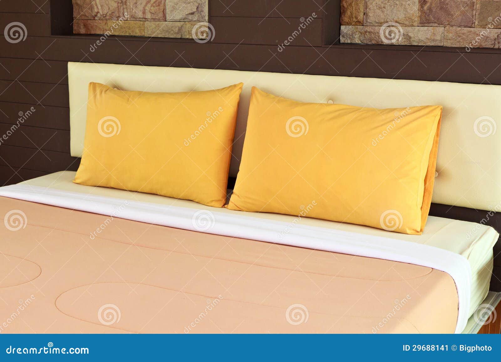 Orange pillows on a bed stock image. Image of quilt, pillowcase 29688141