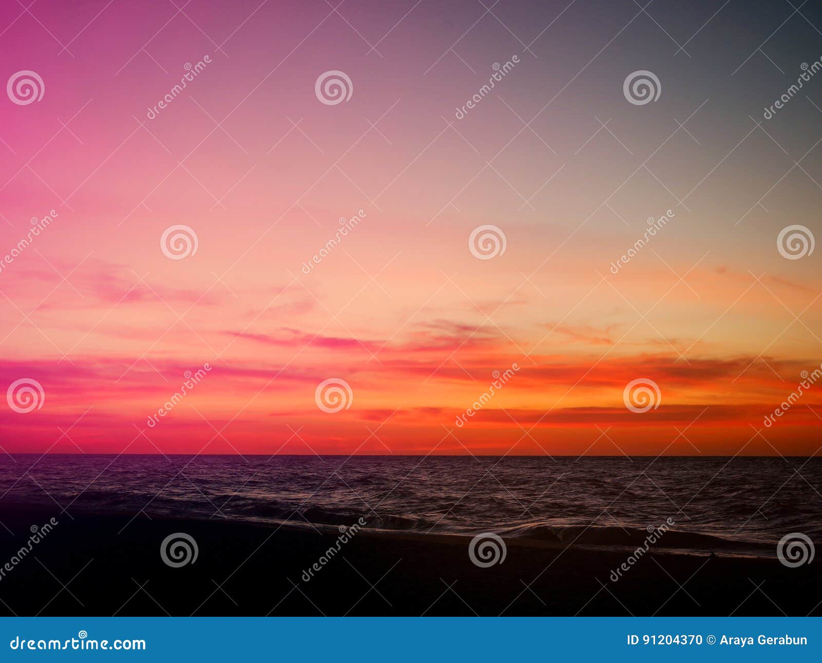 Orange and Pink Sunset Sky Over Beach Stock Photo Image of sand