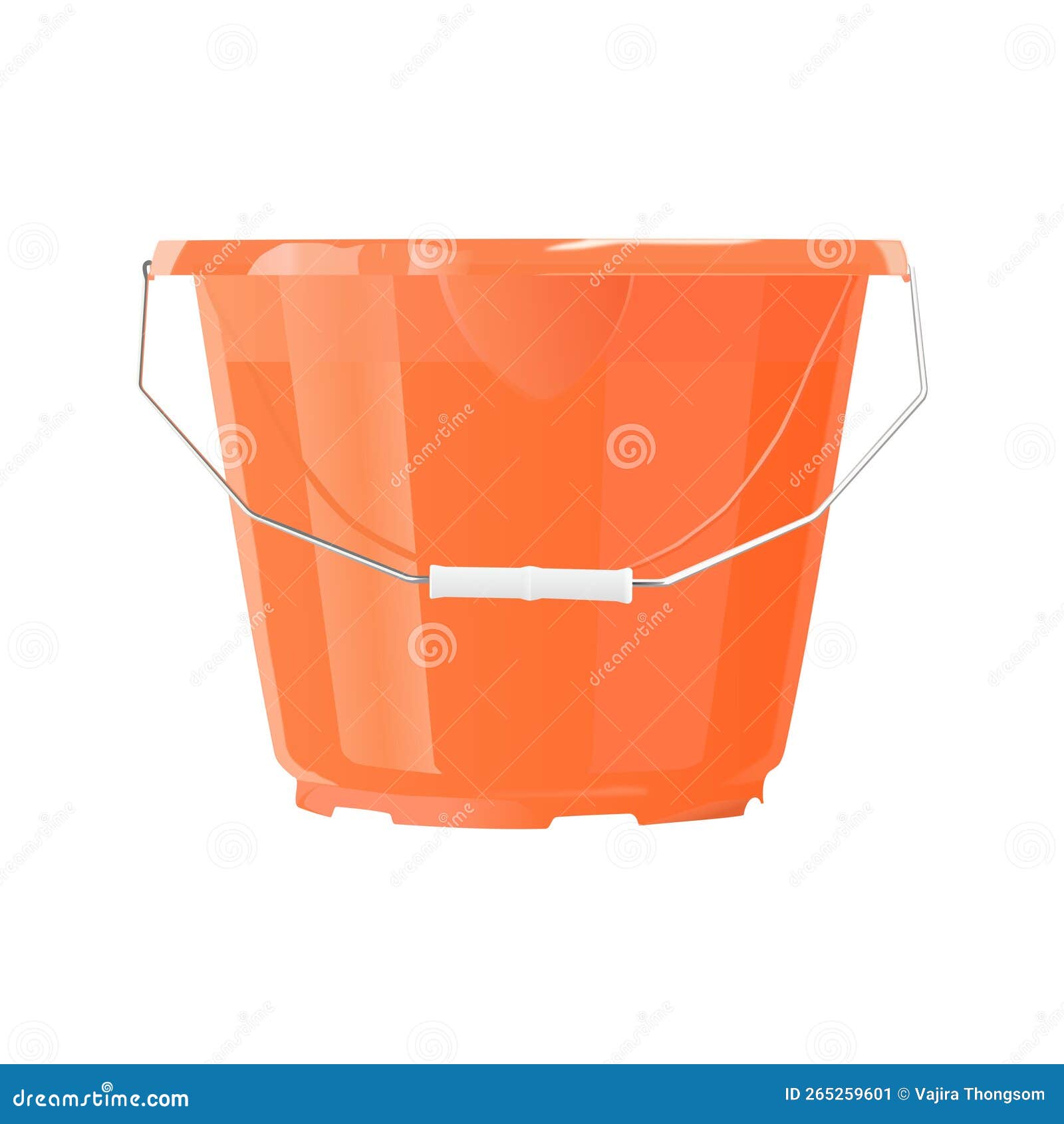 Orange Plastic Bucket with Handle on White Background, Vector