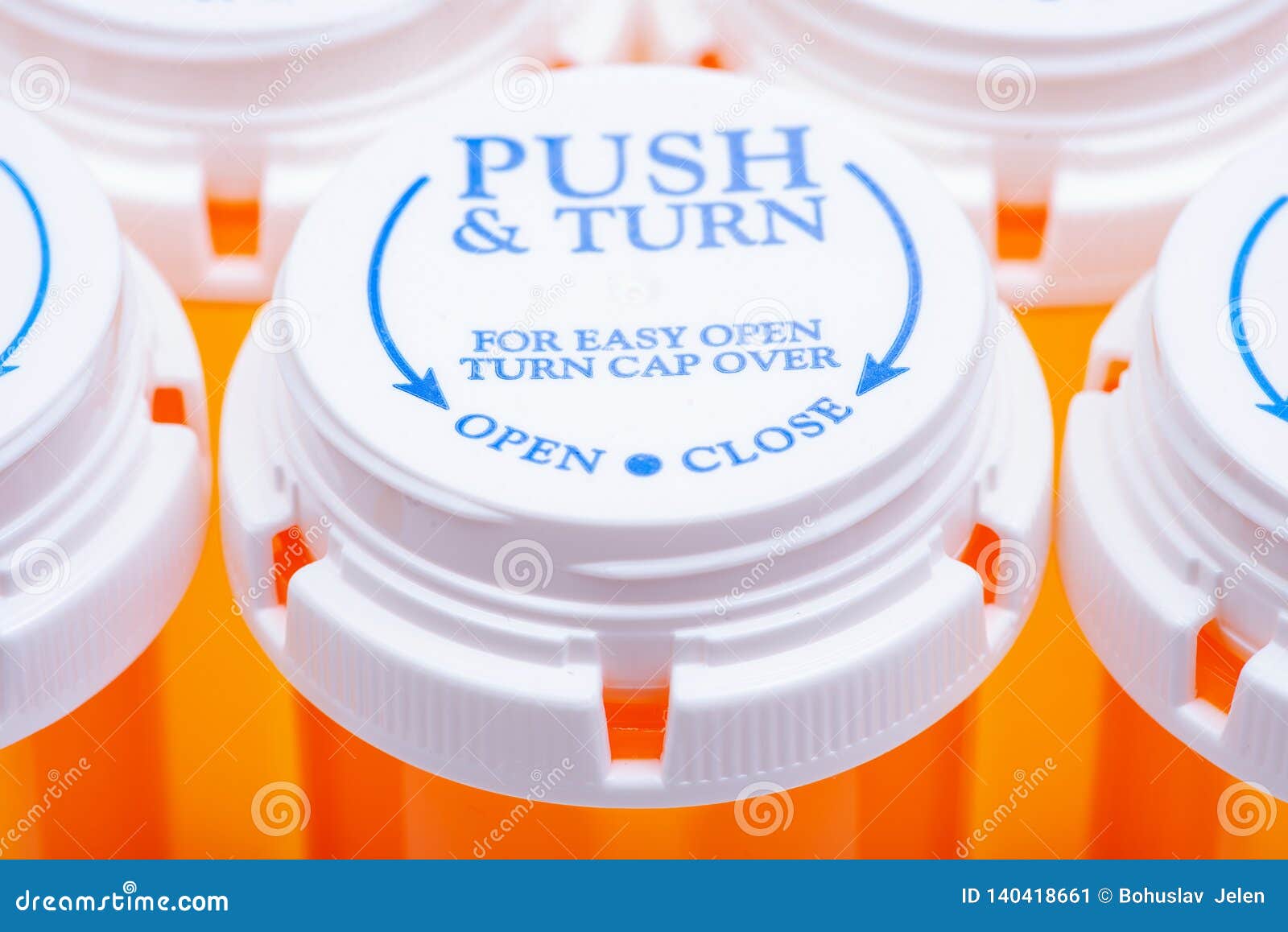 Orange Plastic Empty Prescription Containers with Child-Resistant Push&Turn  Cap. Stock Image - Image of bottle, container: 140418661