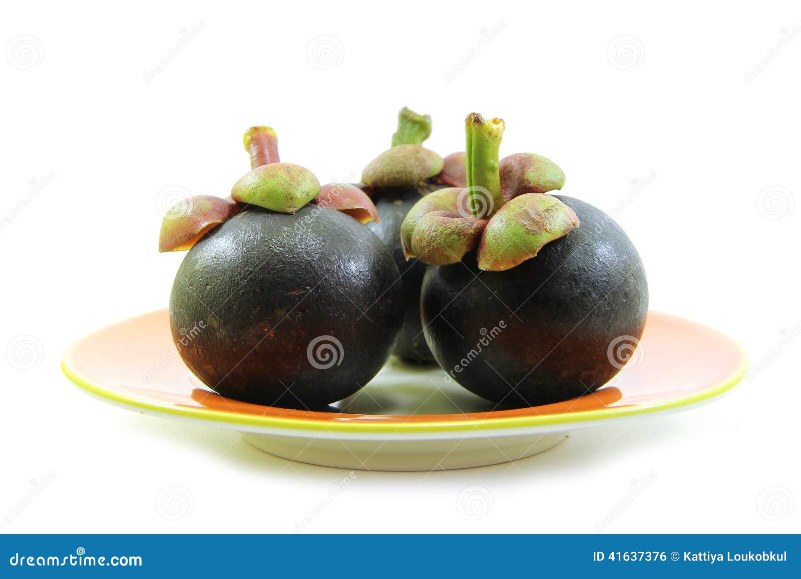 Orange Plate of Mangosteen Isolated on White Background Stock Photo