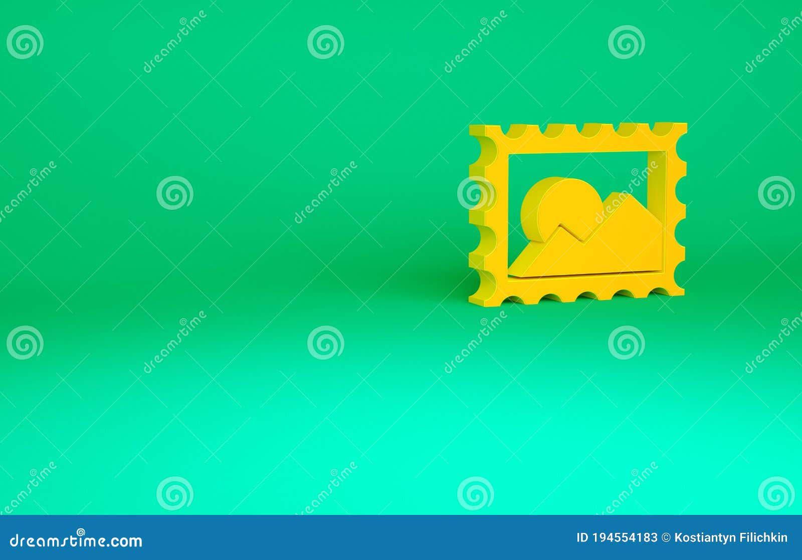 Orange Postal Stamp Icon Isolated on Green Background. Minimalism