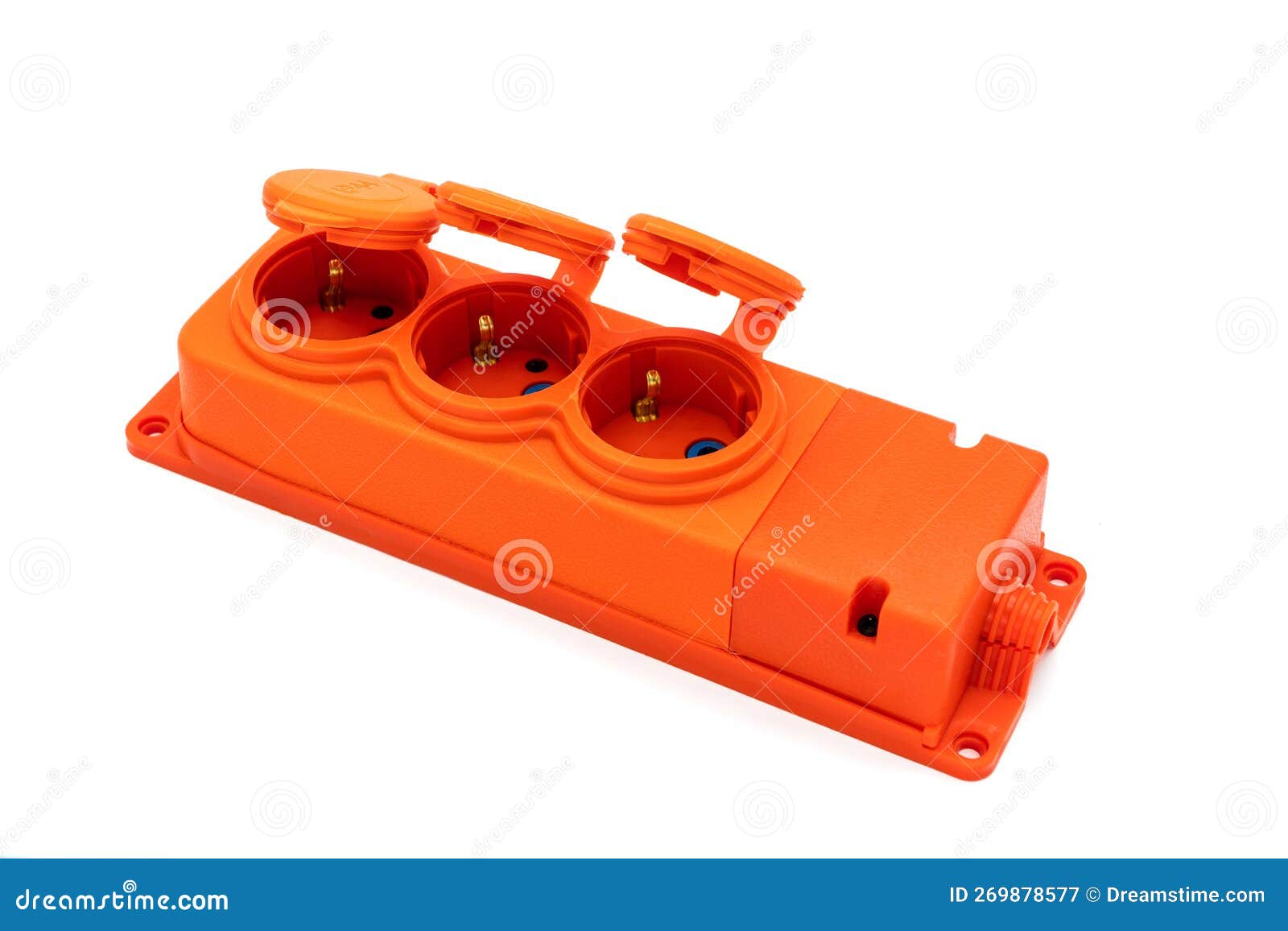 Orange Power Strip. Electric Extender Isolated on White Background