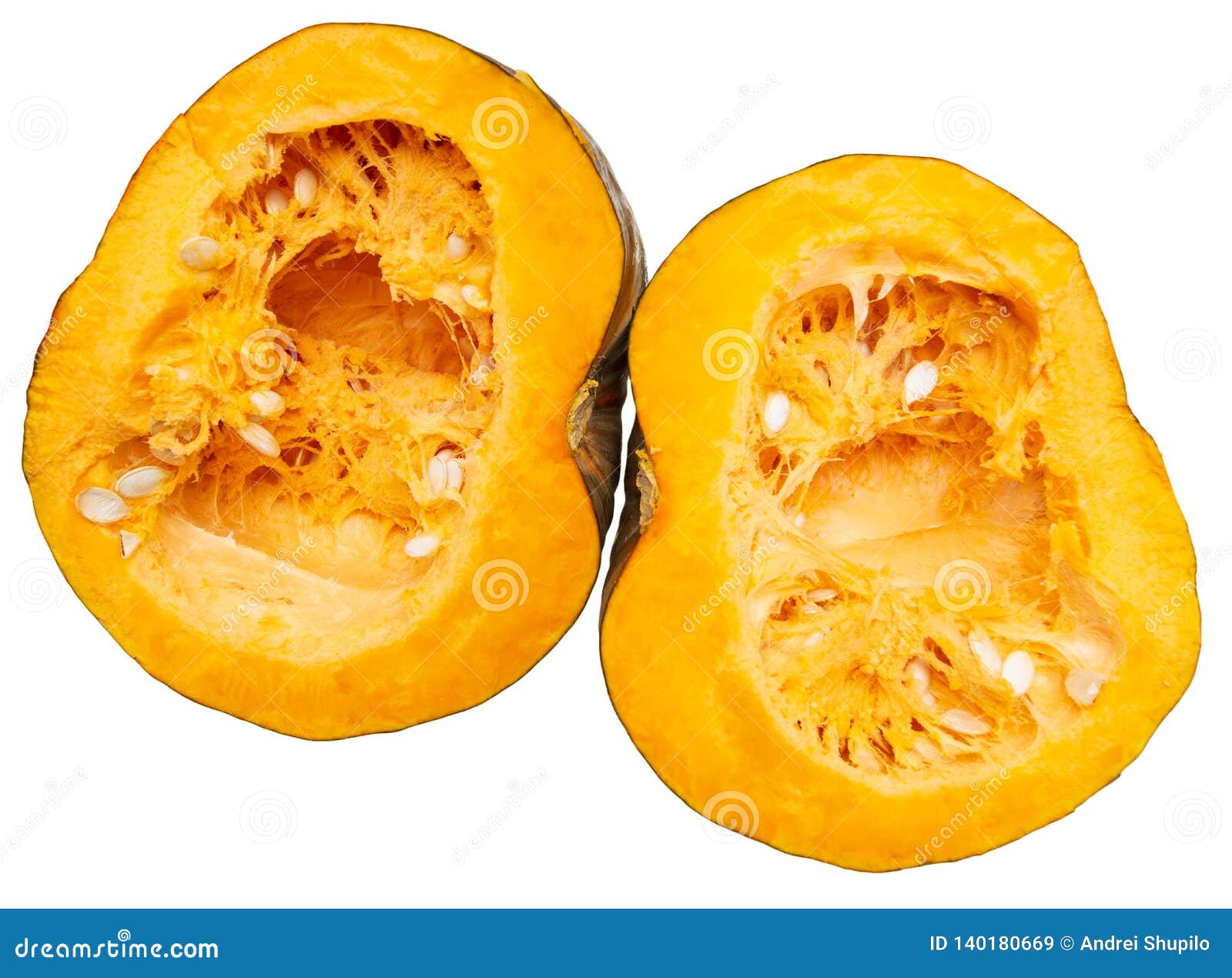 Orange Pulp with Seeds in a Pumpkin on a White Background Stock Image