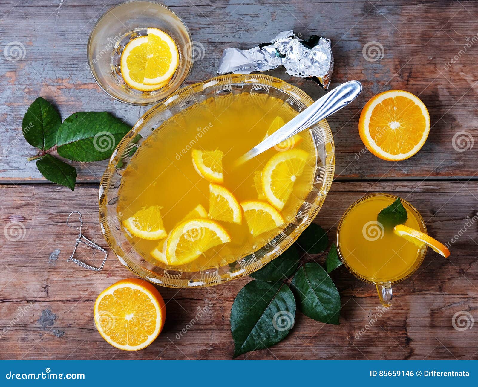 Orange Punch with Fruit Sweet Alcohol Summer Drink Stock Photo Image