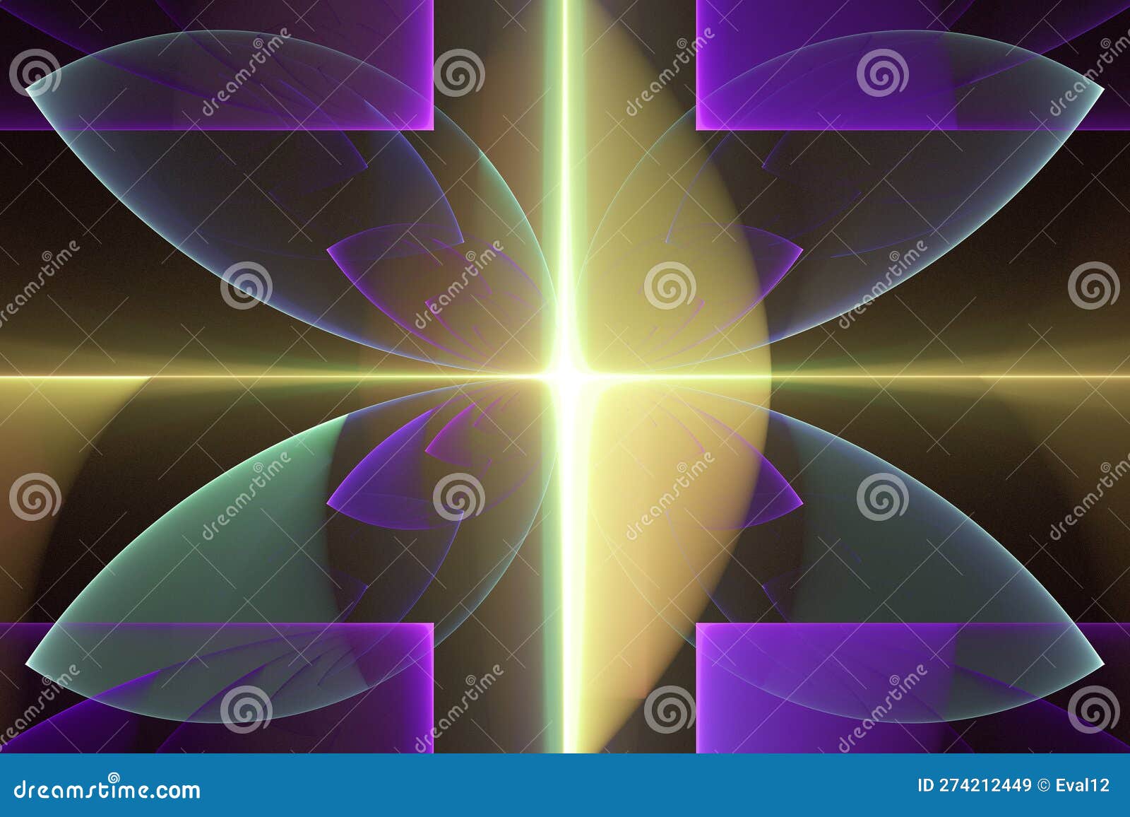 Orange Purple Glowing Pattern Of Curved Shapes And Rays On A Black Background Stock