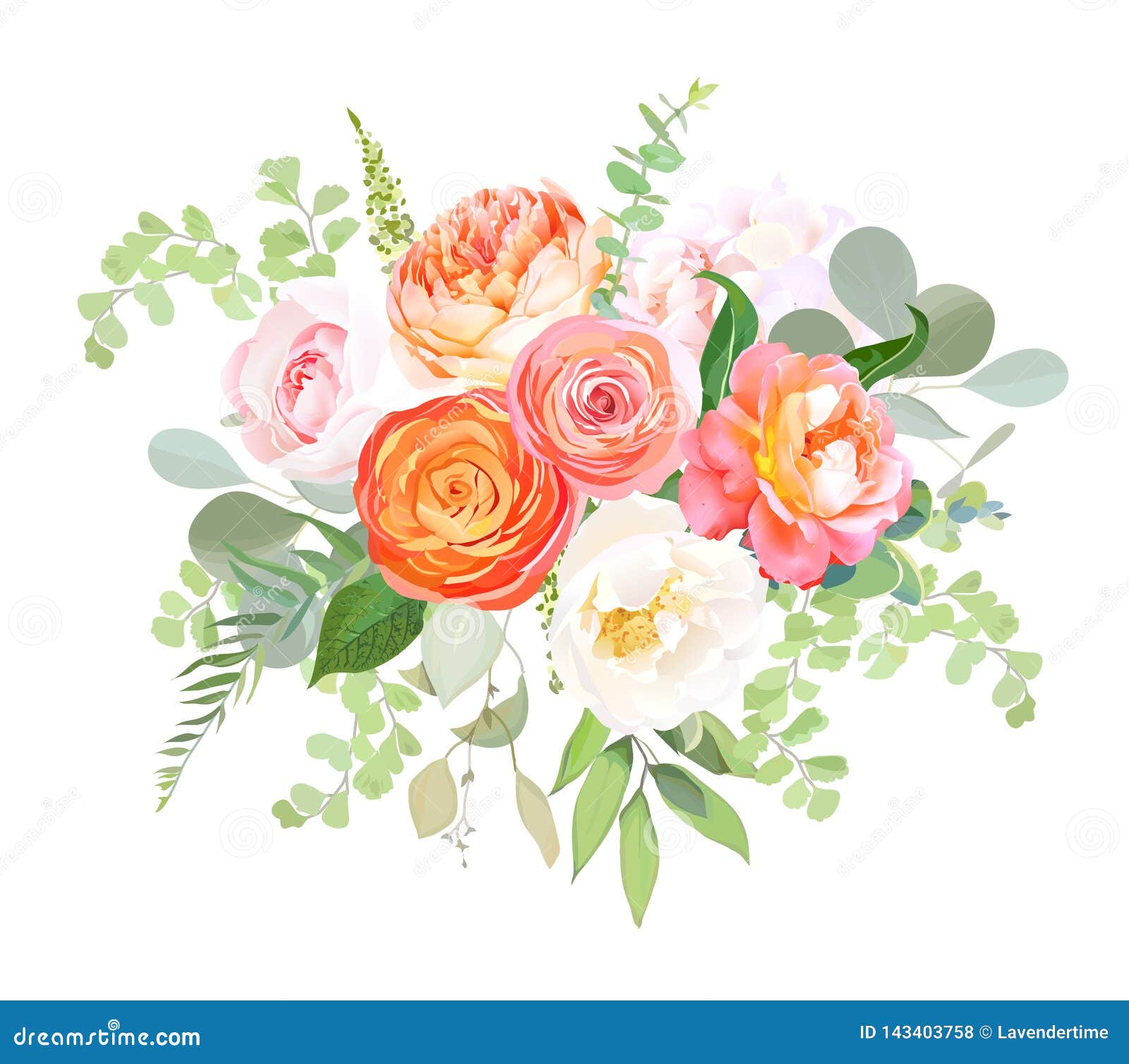 Orange Ranunculus, Pink Rose, White Hydrangea, Juliet Rose, Garden ...