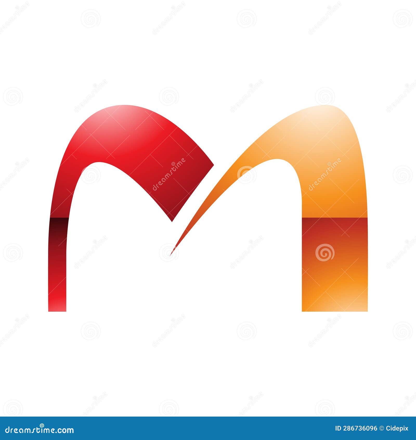 Orange and Red Glossy Arch Shaped Letter M Icon Stock Vector