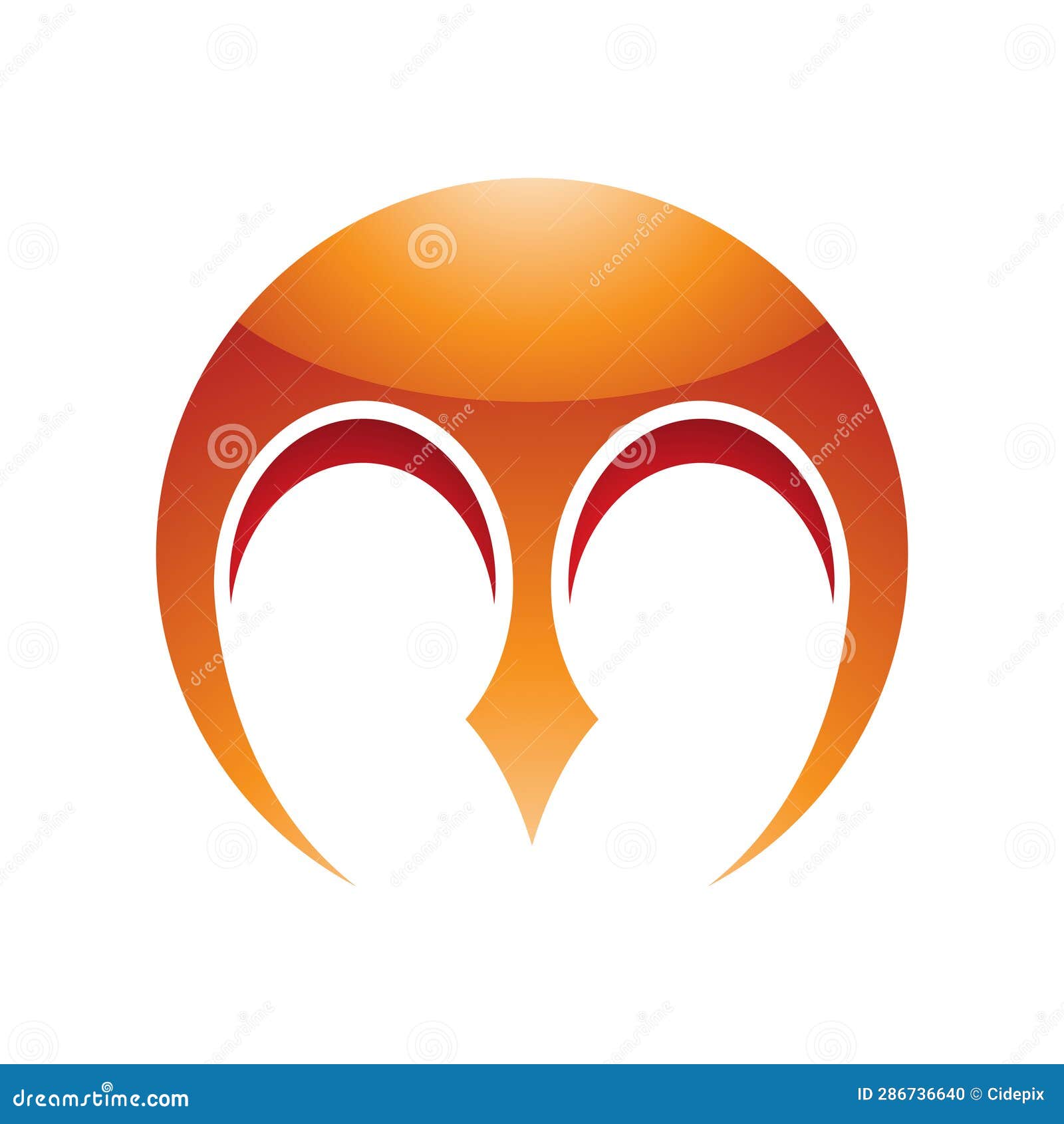 Orange and Red Glossy Round Letter M Icon with Pointy Tips Stock Vector