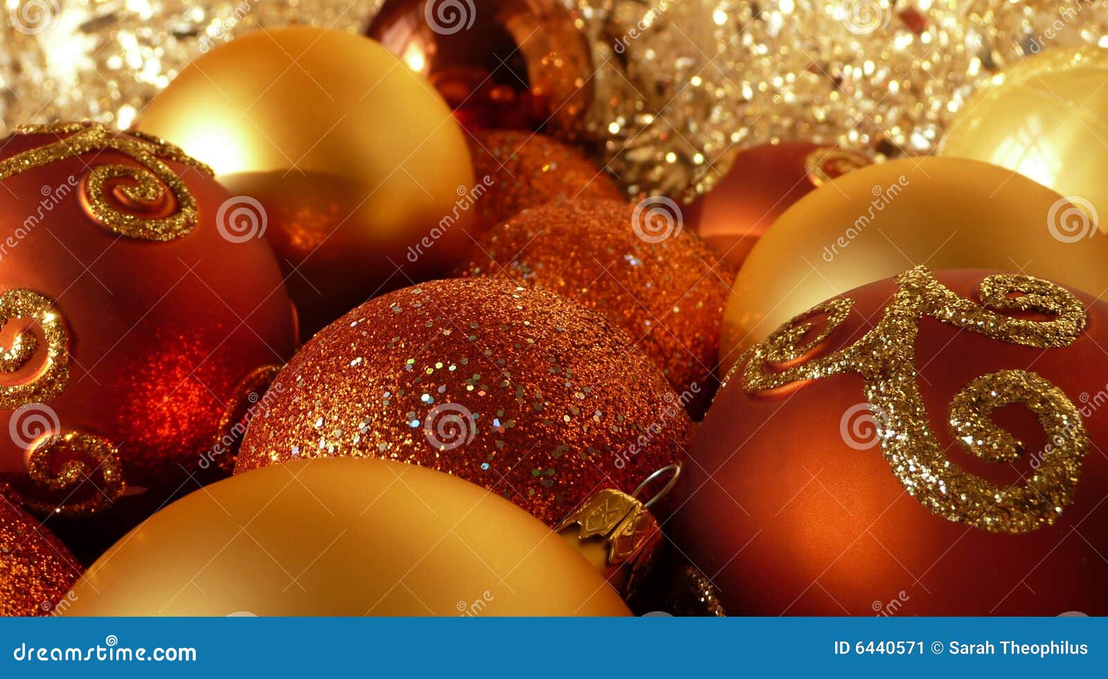 Orange Red & Gold Christmas Balls Stock Image - Image of sparkling ...