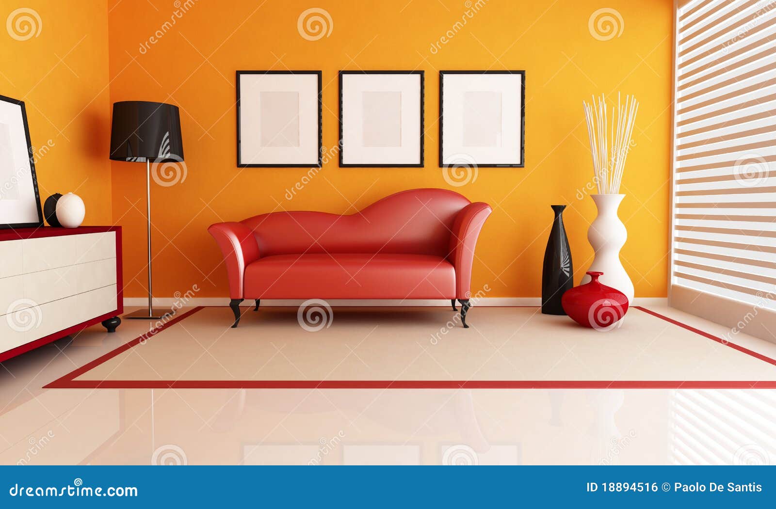 Orange and red living room stock illustration. Illustration of carpet