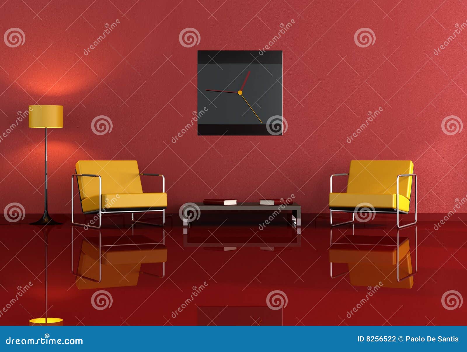 Orange and red living room stock illustration. Illustration of living