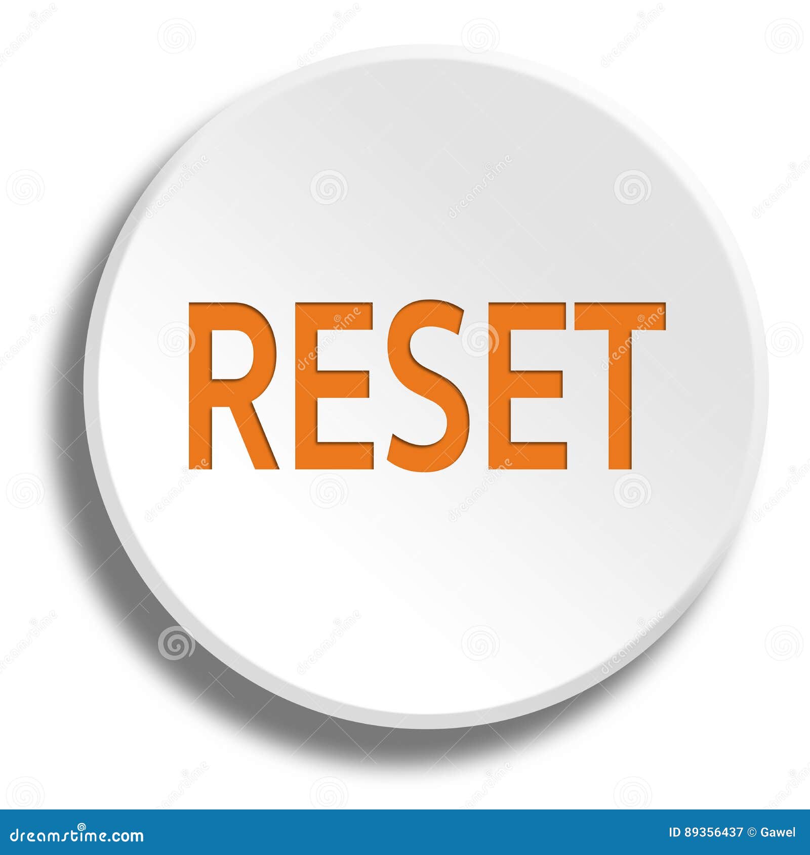 Orange Reset in Round White Button with Shadow Stock Illustration