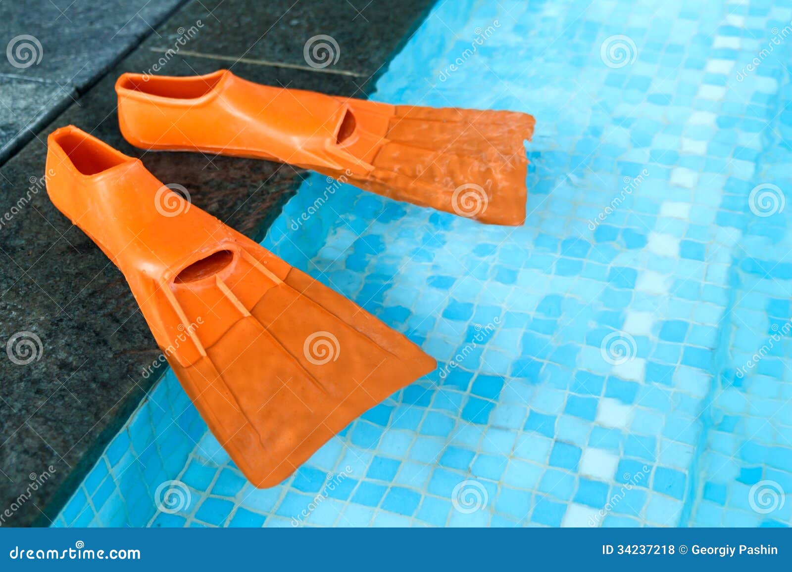 Orange Rubber Flippers In Pool Stock Photo Image 34237218