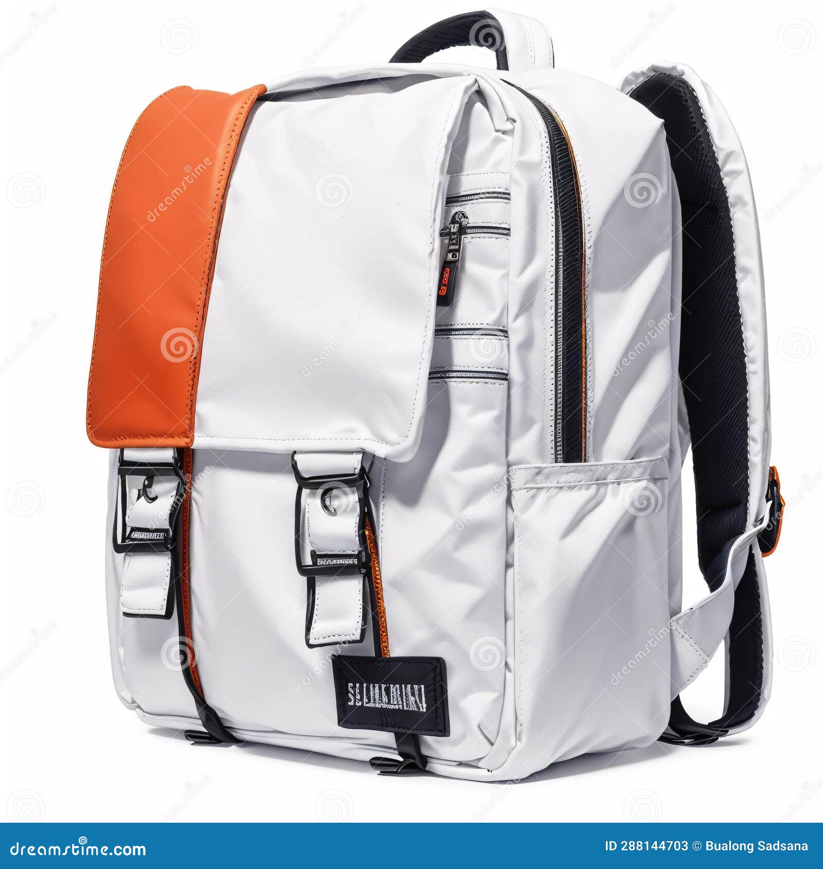 An Orange School Backpack Isolated on a White Background. Stock Illustration Illustration of