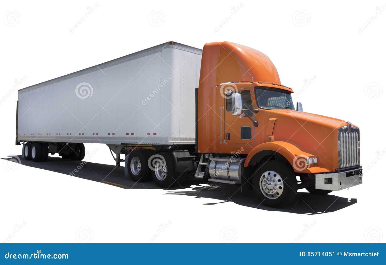 Orange Semi Cab and Trailer Stock Image Image of industry, cargo