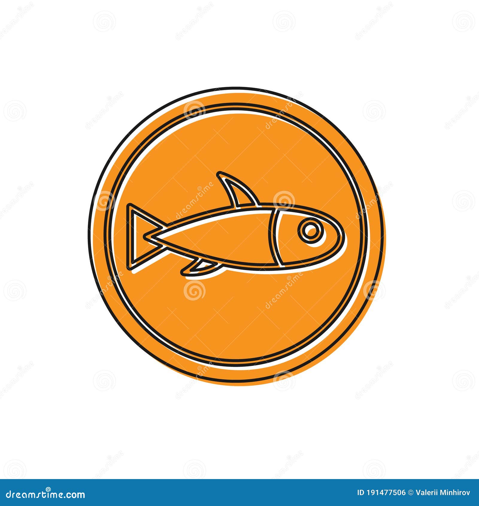 Orange Served Fish on a Plate Icon Isolated on White Background. Vector