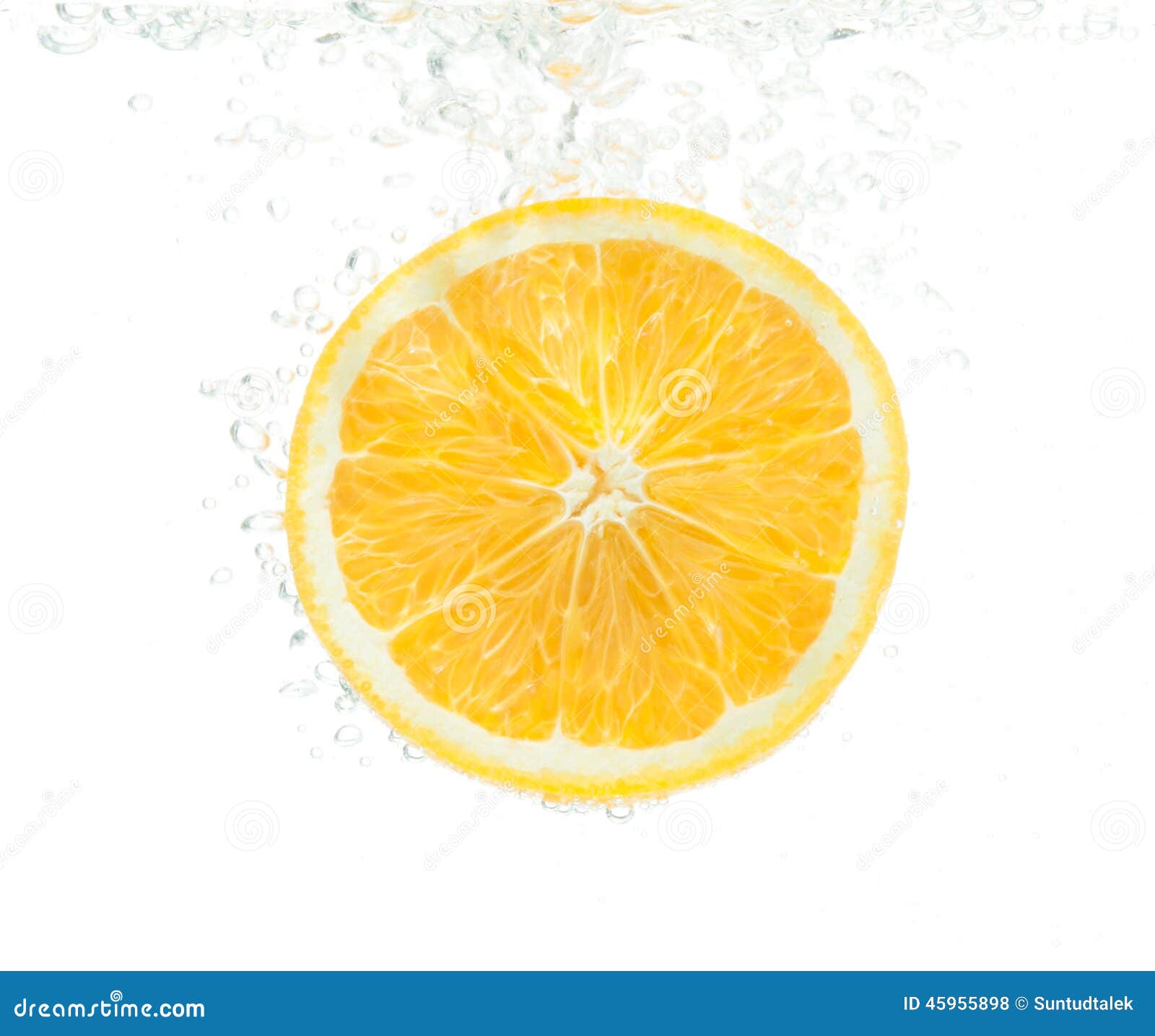 Orange Slice in Water with Bubbles Stock Photo Image of shiny, spray