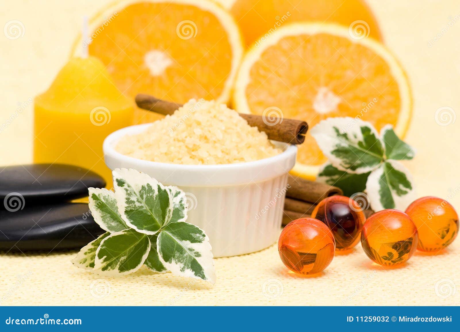 Orange spa products stock photo. Image of massage, bath 11259032