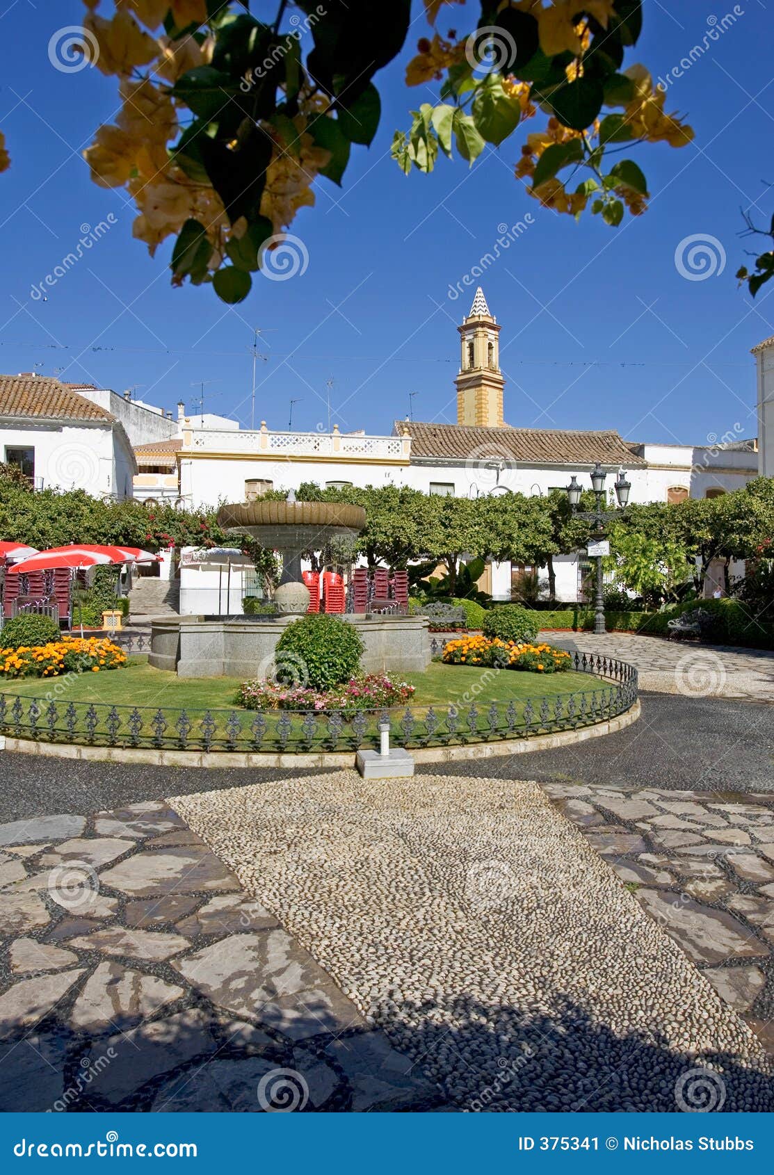 Orange Square in Estepona Spain with Pretty Gardens and Flowers Stock ...