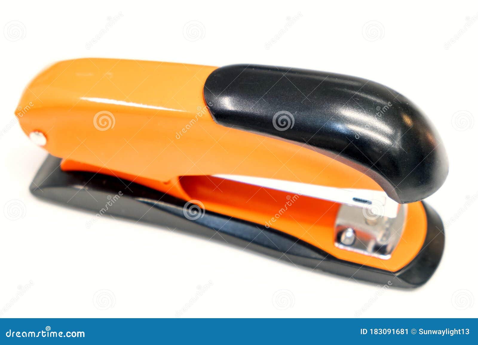 Orange Stapler on White Background. Close Up Stock Image Image of