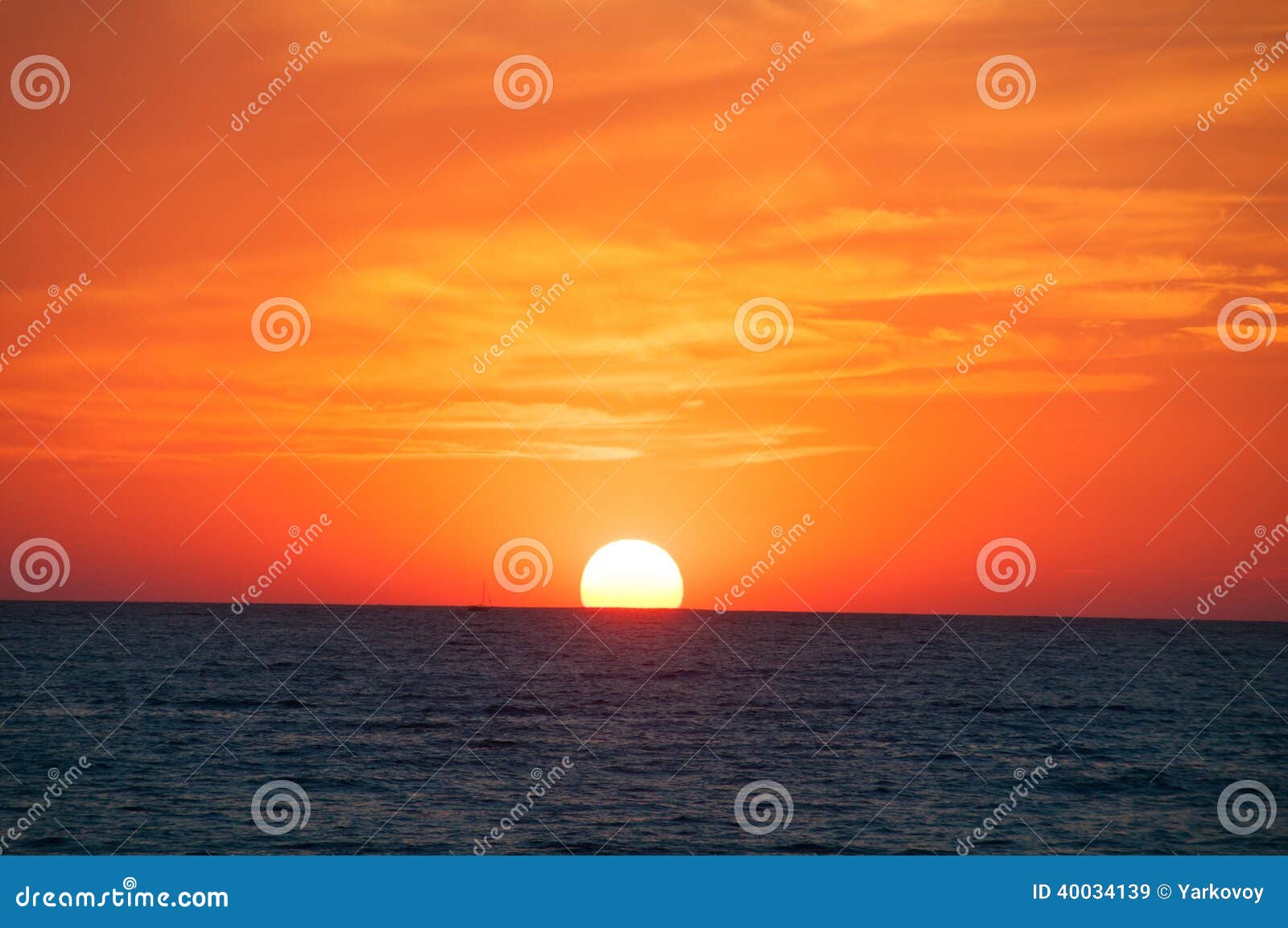 orange sunset on the sea horizon.