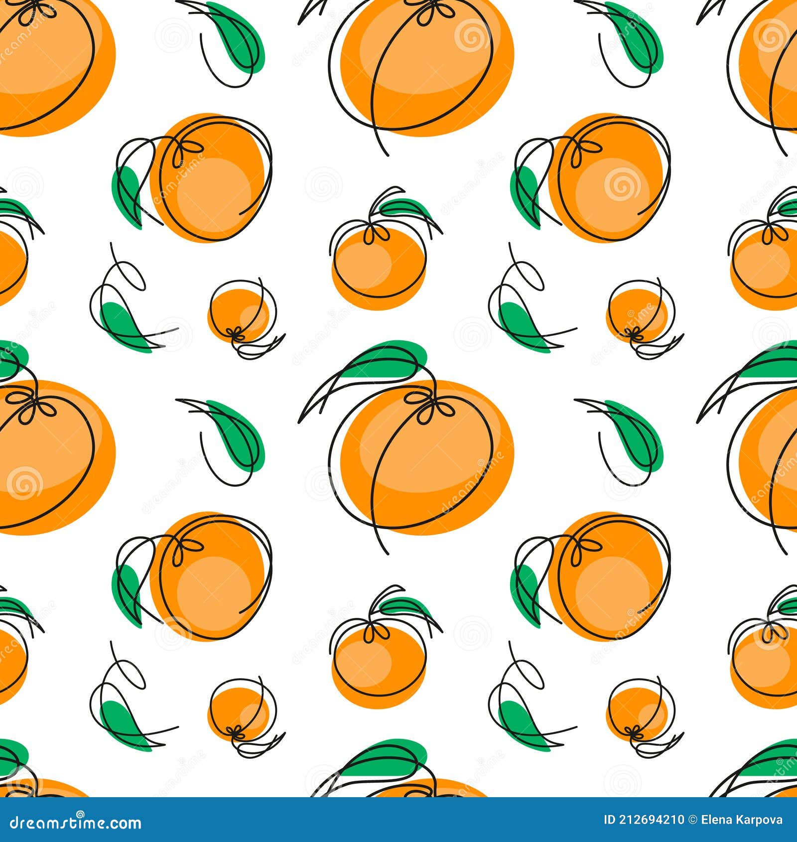 Orange, Tangerine, Mandarin Seamless Pattern. Tropical Fruits Drawn by