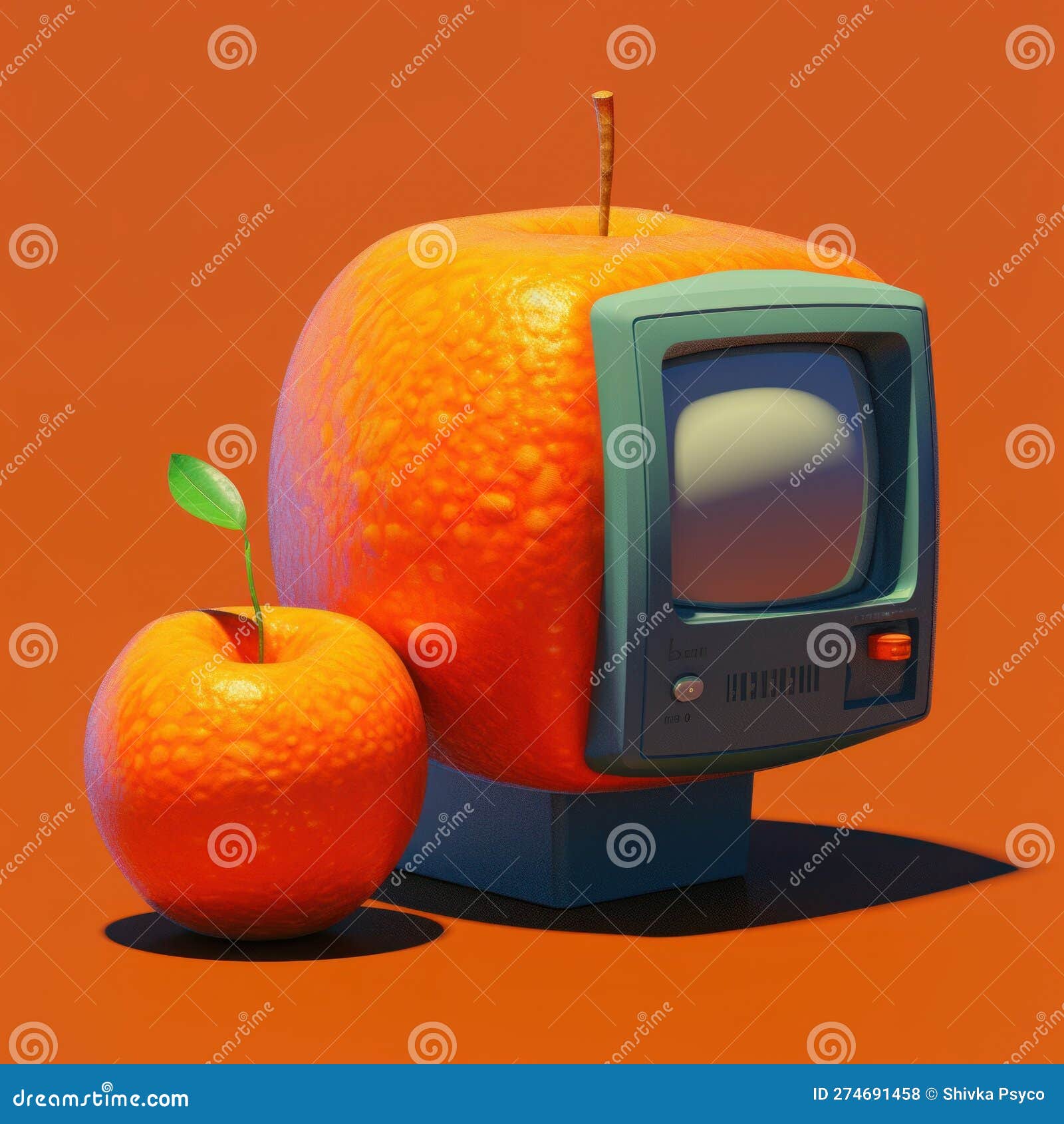 An Orange Television on Orange Background Generative AI Stock
