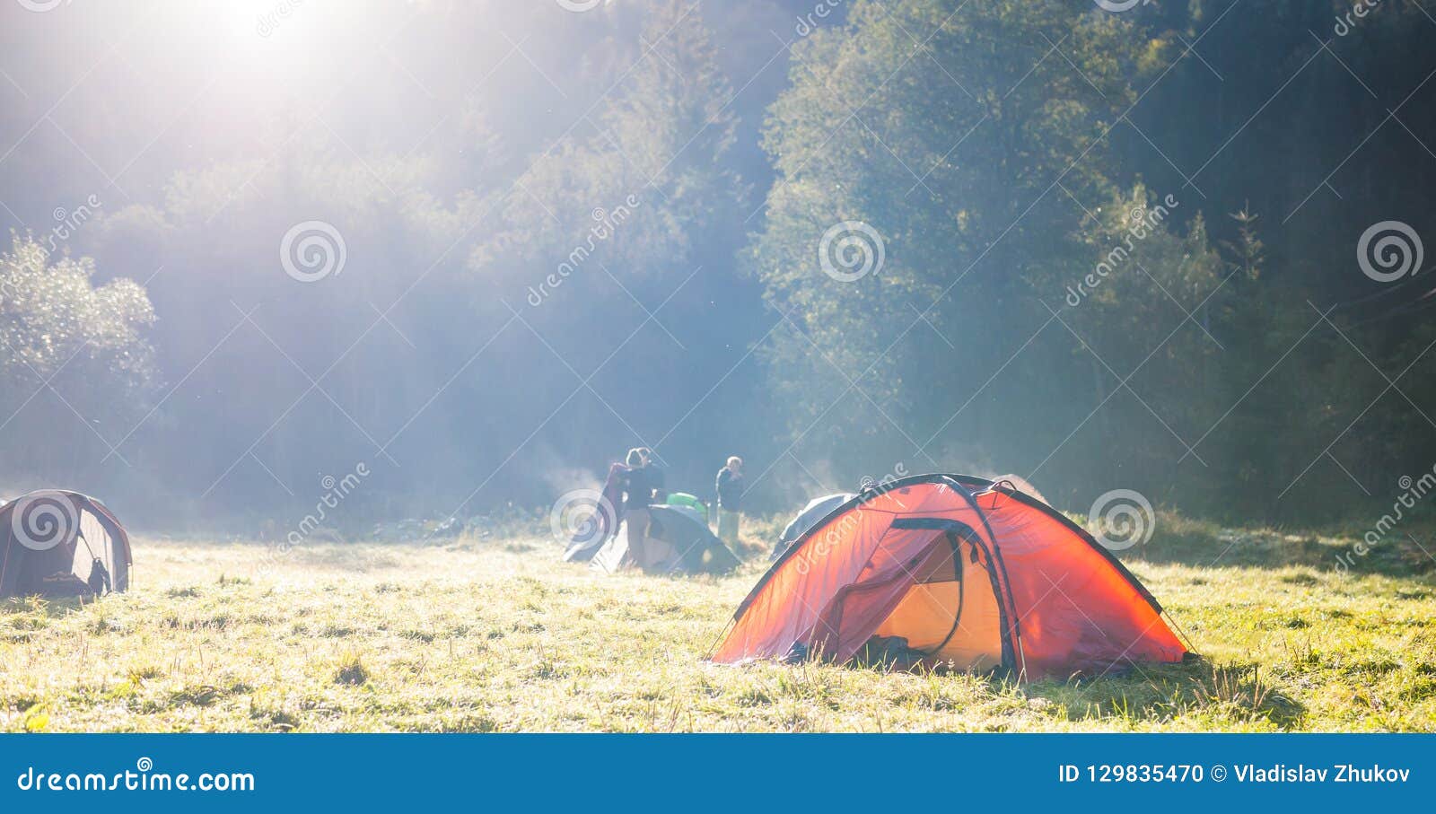 Orange Tent at the Campsite. Stock Photo - Image of landscape, national ...