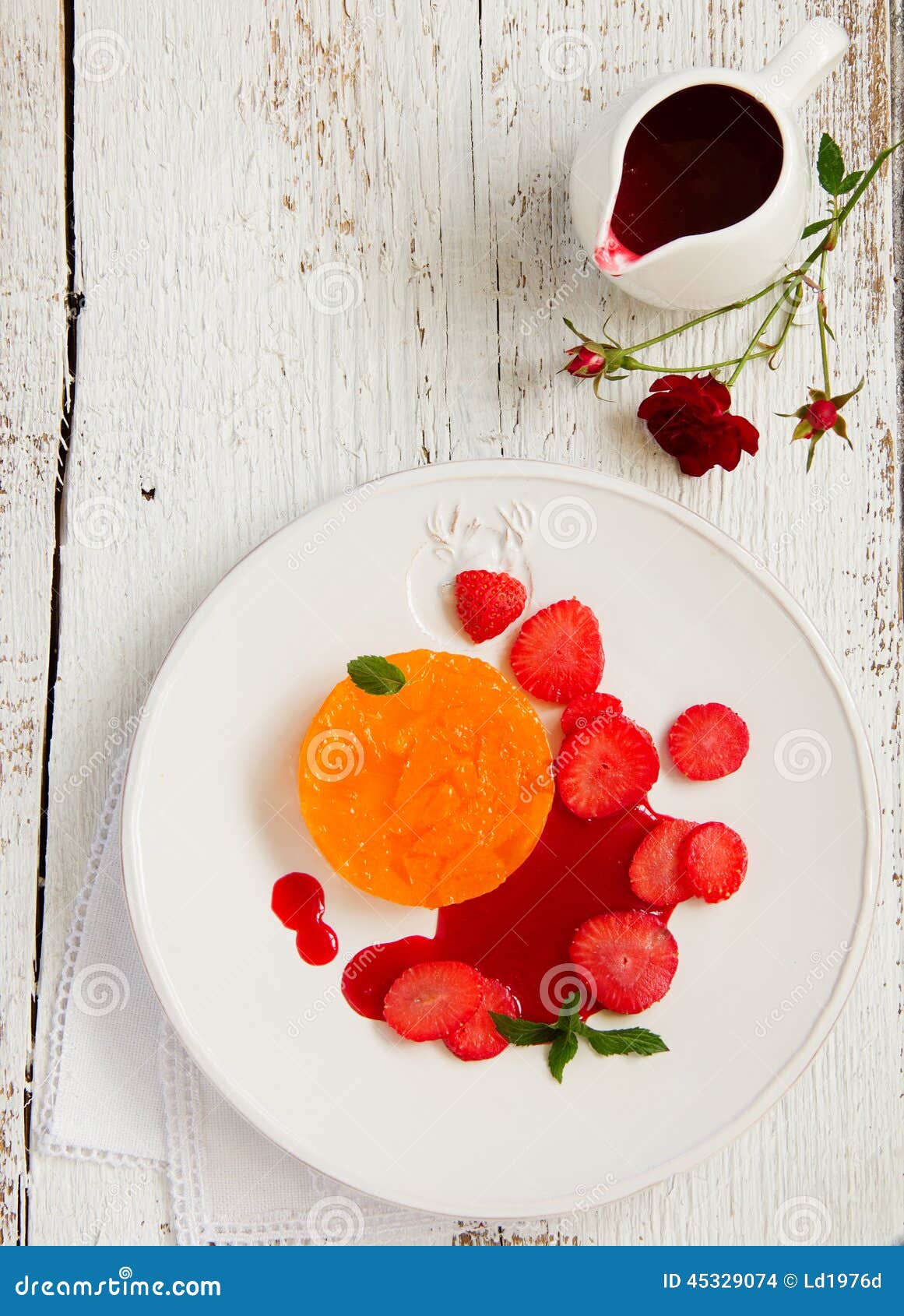Orange Terrine with Strawberry Sauce Stock Photo Image of round