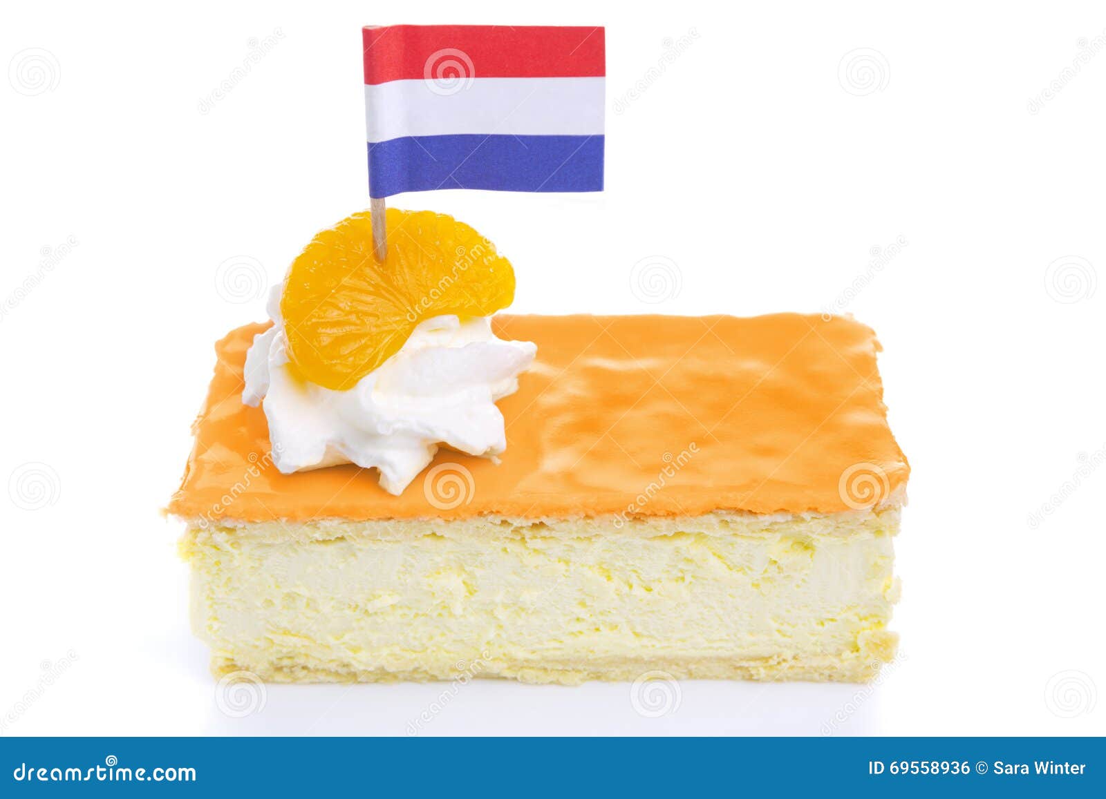 orange tompouce, traditional dutch pastry,  on white