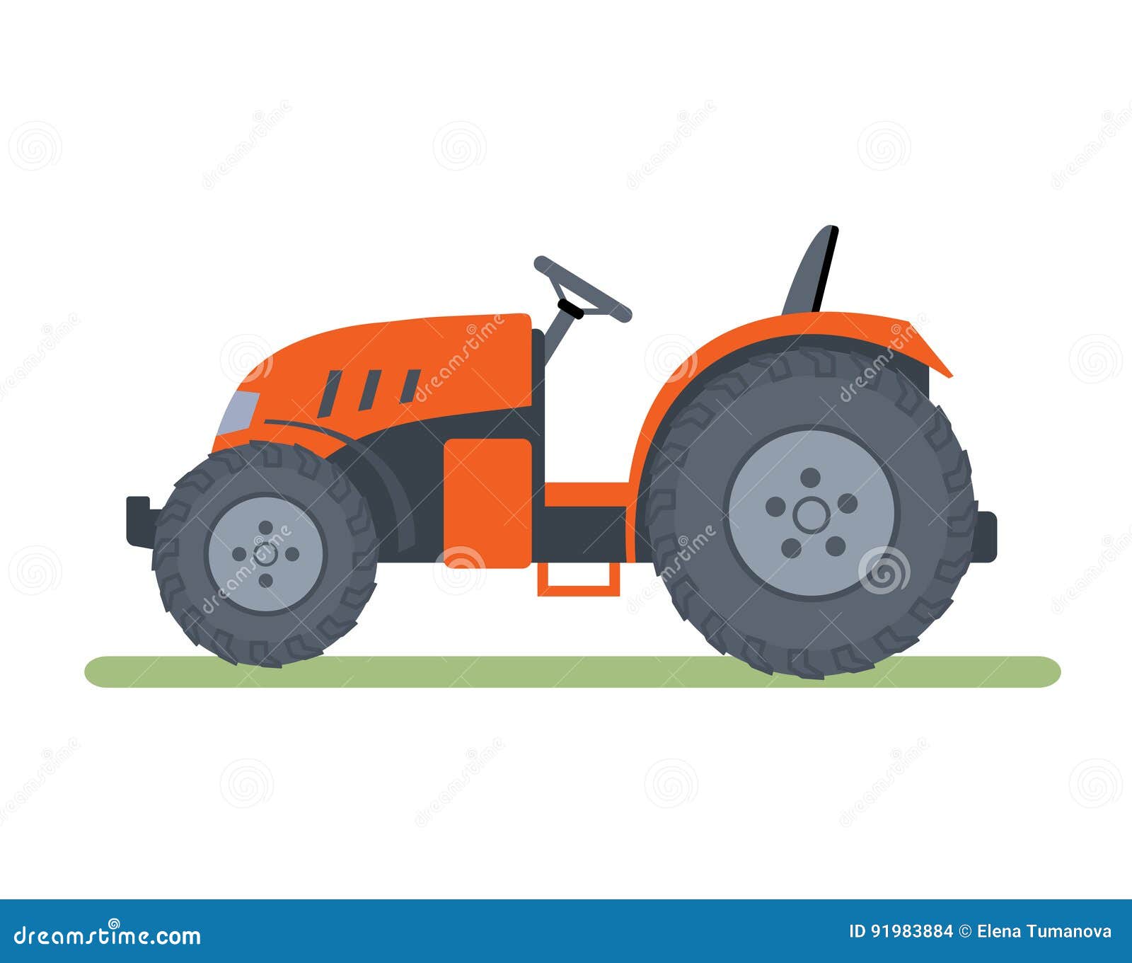 Orange Tractor on White Background. Stock Vector - Illustration of