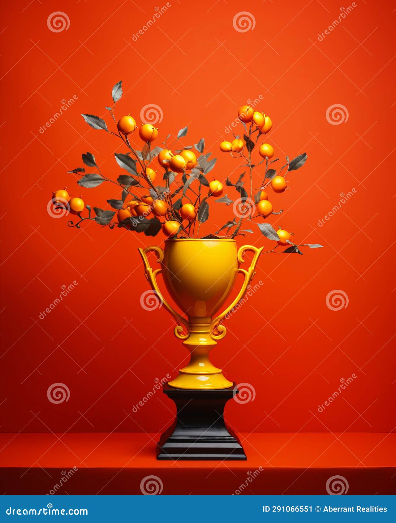 An Orange Vase Filled with Flowers on an Orange Background Stock